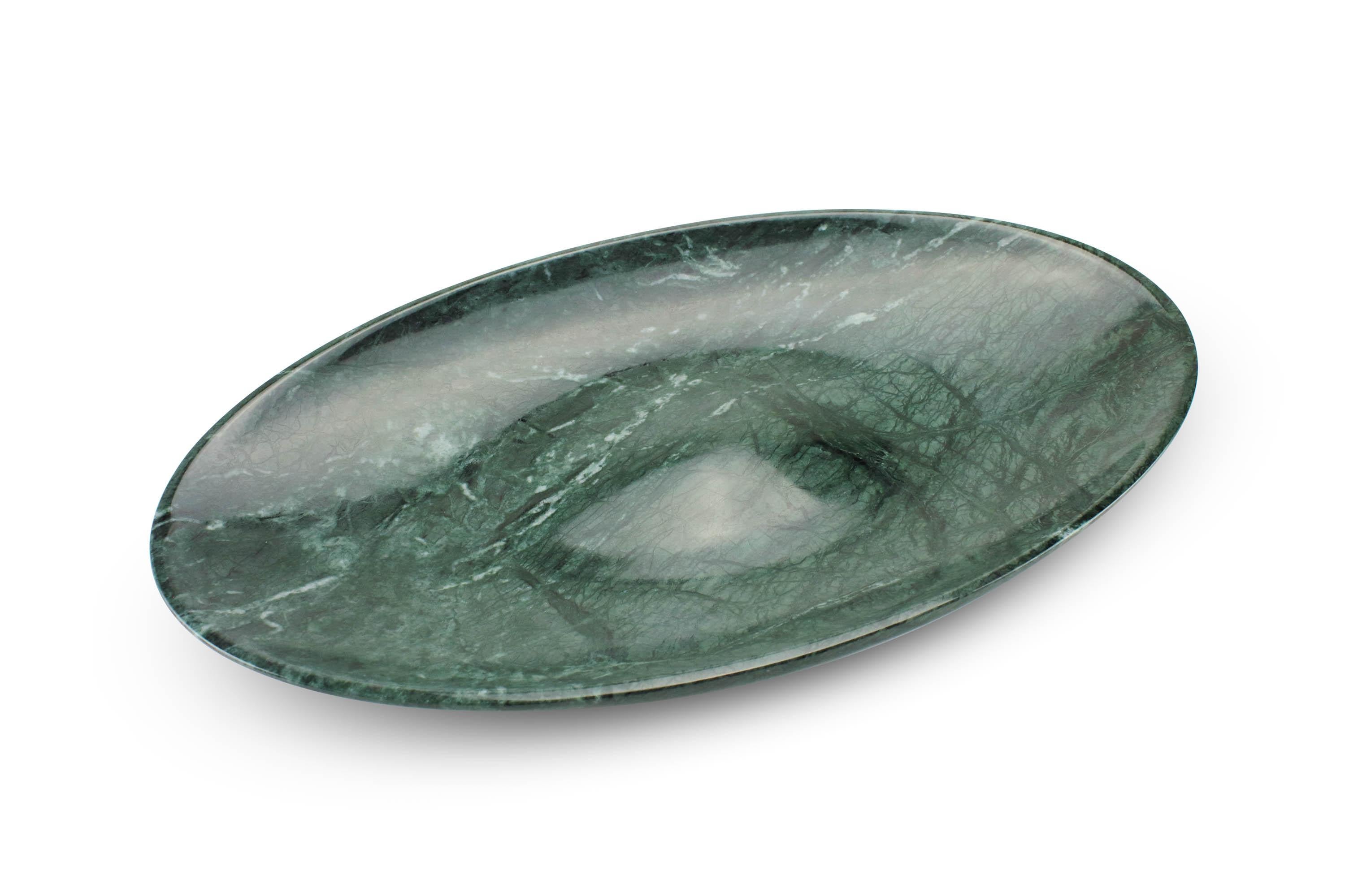 Important sculptural bowl carved by hand from a solid block of Imperial Green. 

Bowl dimensions: L 59 x W 34 x H 6 cm. Available in different marbles, onyx and quartzite. 

Limited Edition of 50.

Each bowl is hand signed and numbered by the