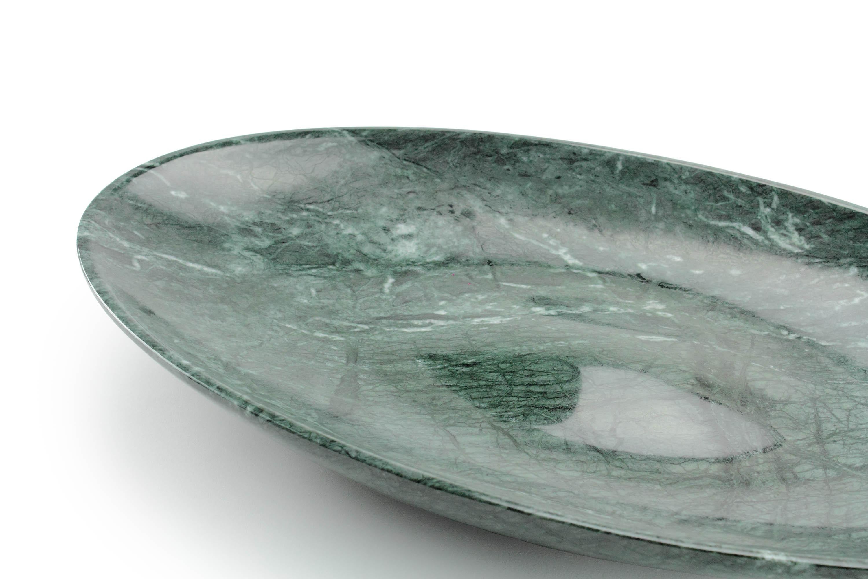 Modern Bowl Centerpiece Vessel Imperial Green Marble Handmade Italy Collectible Design For Sale