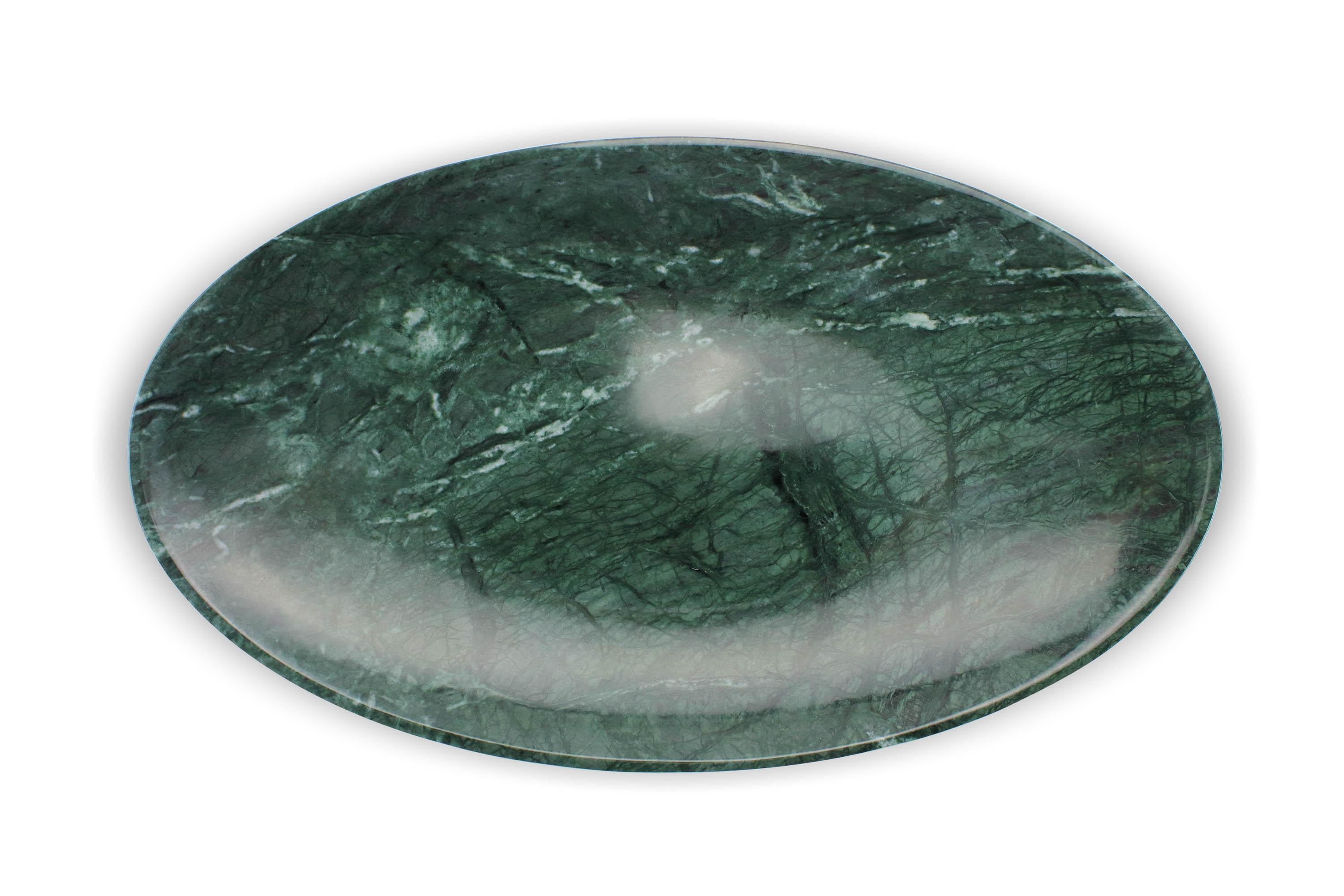 Sculpté à la main Bol de centre de table en marbre vert impérial, fabriqué à la main, Italie, design de collection en vente
