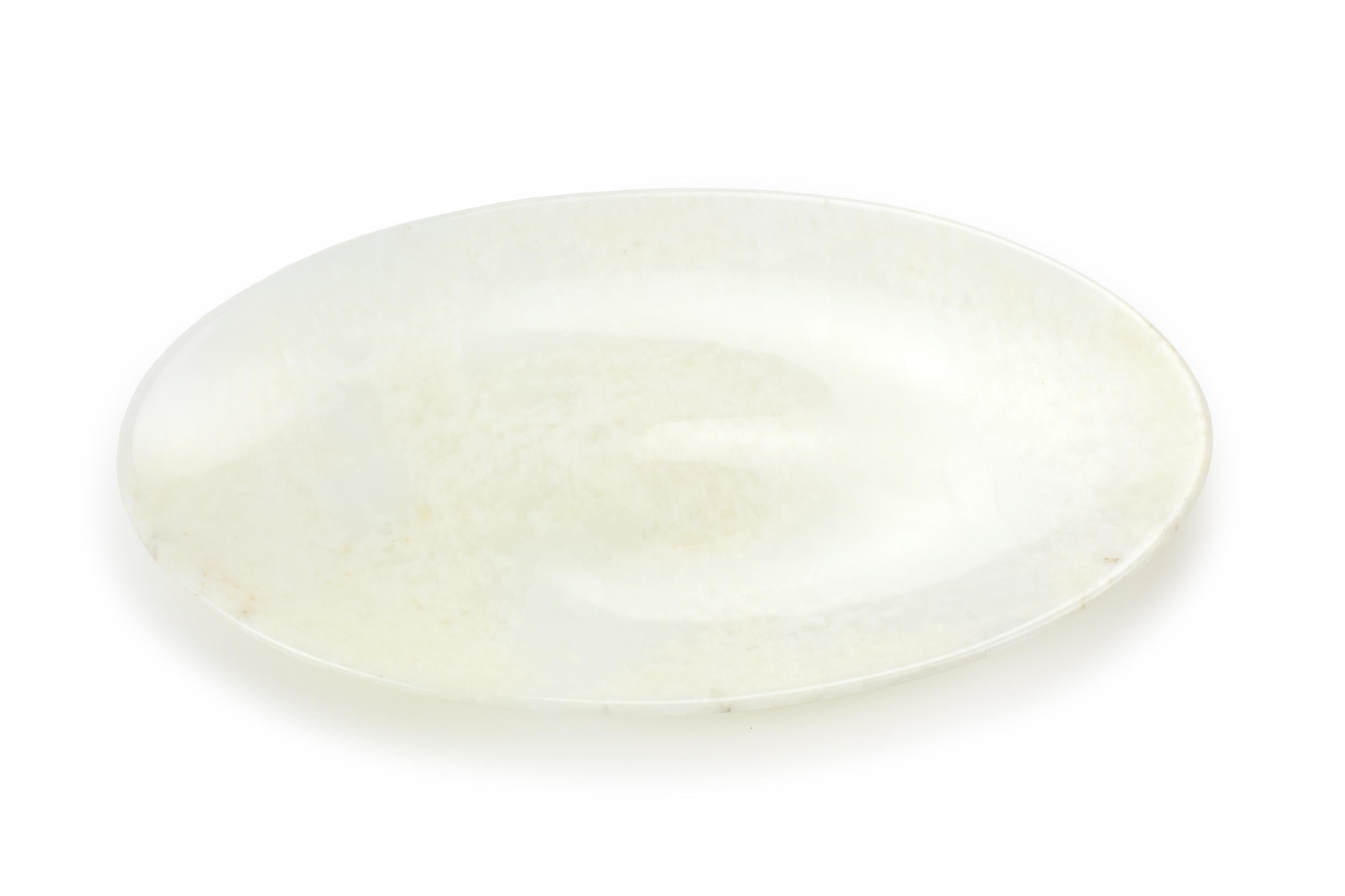 Modern Decorative Bowl Centerpiece Vessel Sculpture White Onyx Marble Contemporary For Sale