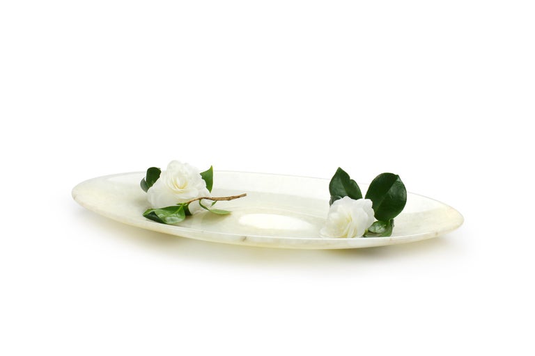 Decorative Bowl Centerpiece Vessel Sculpture White Onyx Marble Contemporary For Sale 1