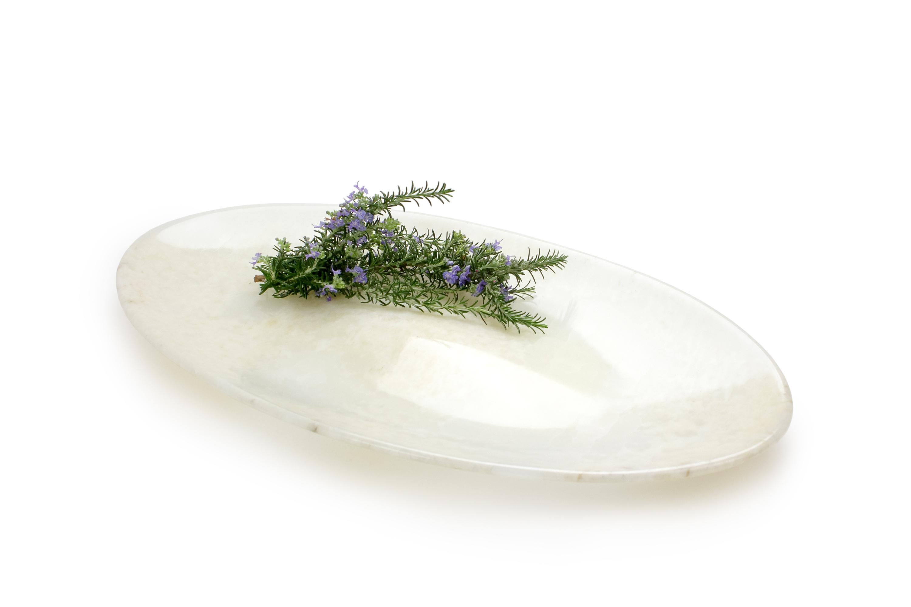 Decorative Bowl Centerpiece Vessel Sculpture White Onyx Marble Contemporary For Sale 1
