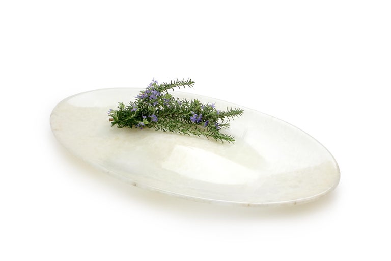 Decorative Bowl Centerpiece Vessel Sculpture White Onyx Marble Contemporary For Sale 2