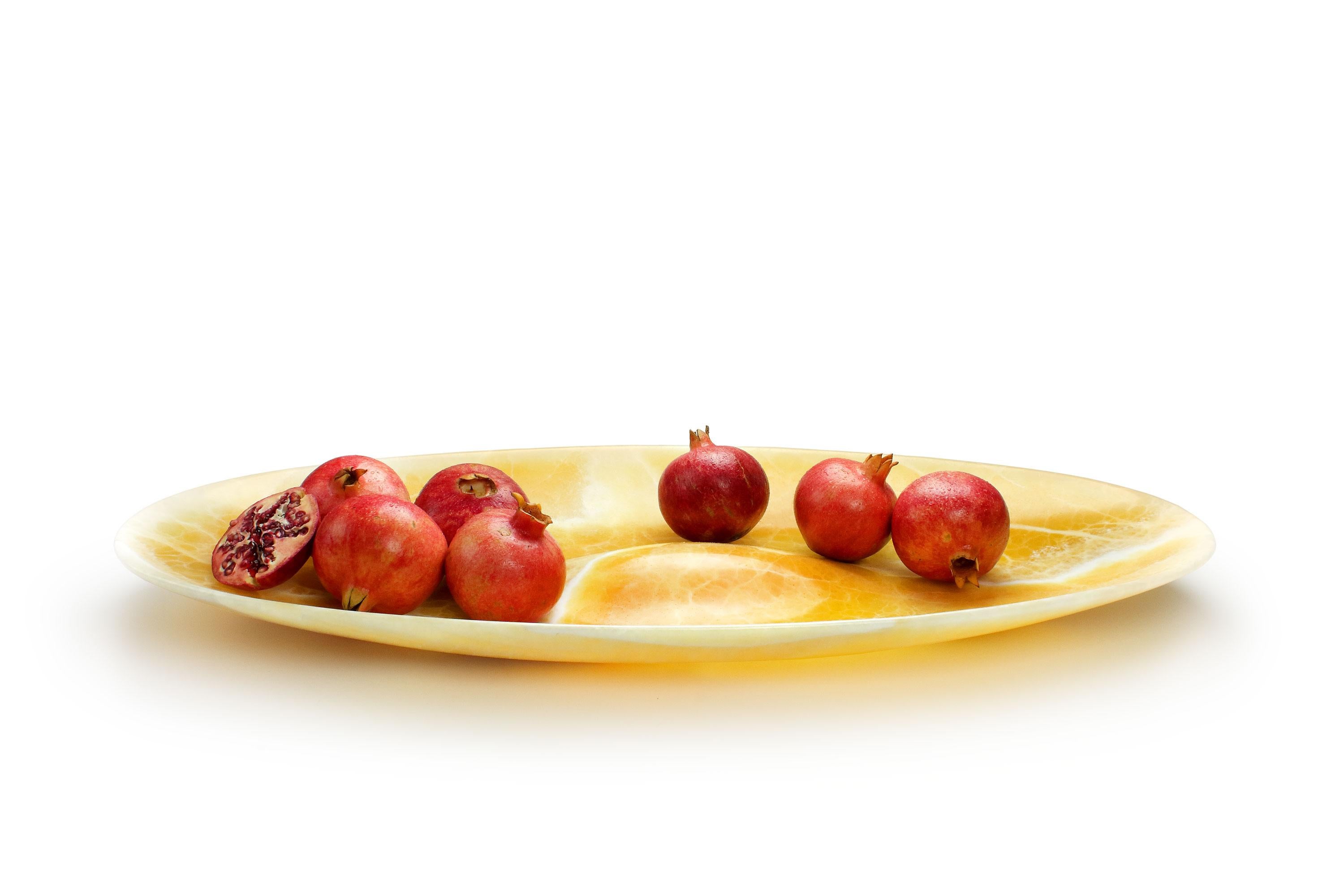 Contemporary Orange Onyx Bowl Centerpiece Decorative Sculpture Hand-carved Solid Marble Italy For Sale