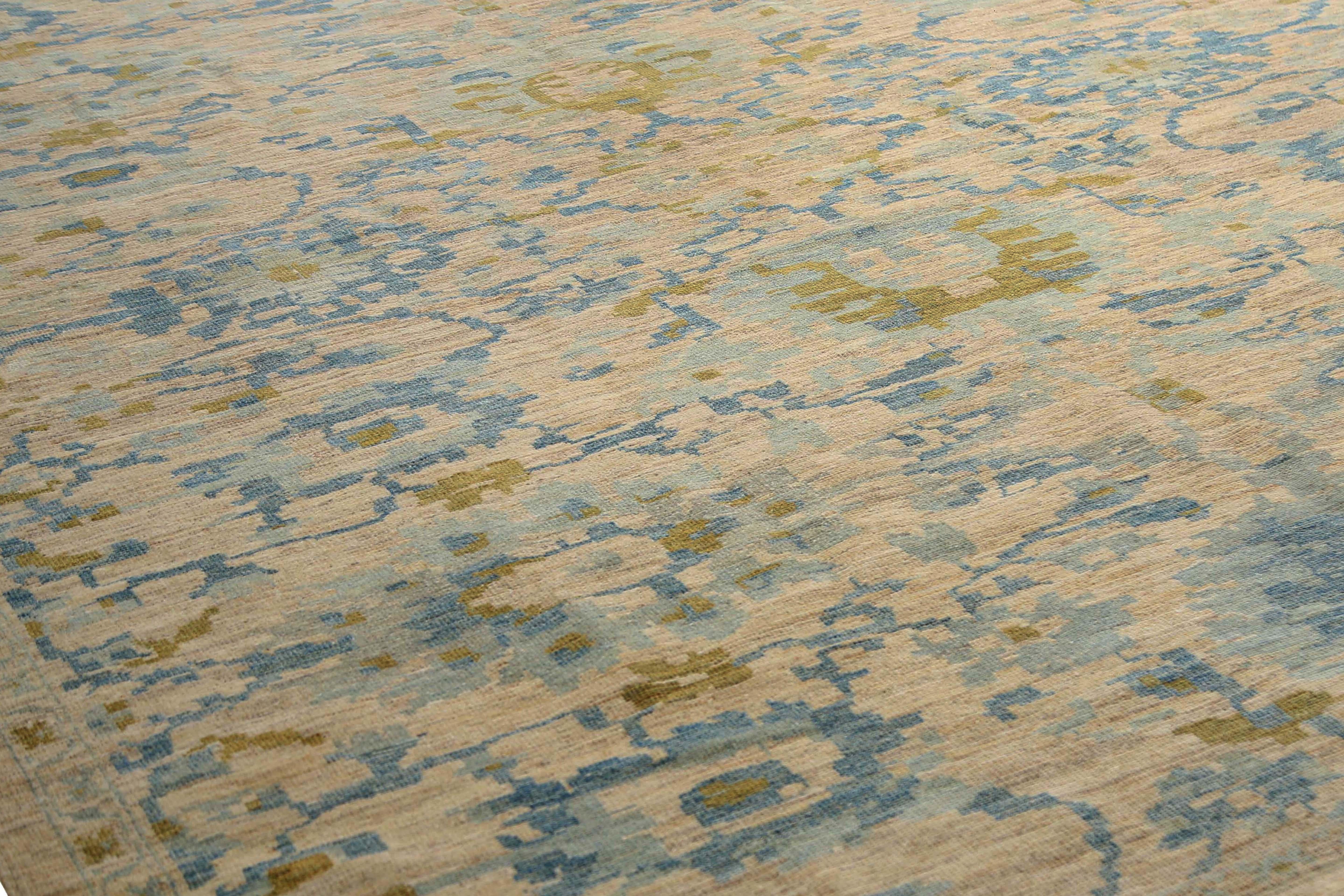 Luxuriöser handgefertigter Sultanabad-Teppich - modernes Design, blaue und grüne Töne - 9'6'' im Zustand „Neu“ im Angebot in Dallas, TX