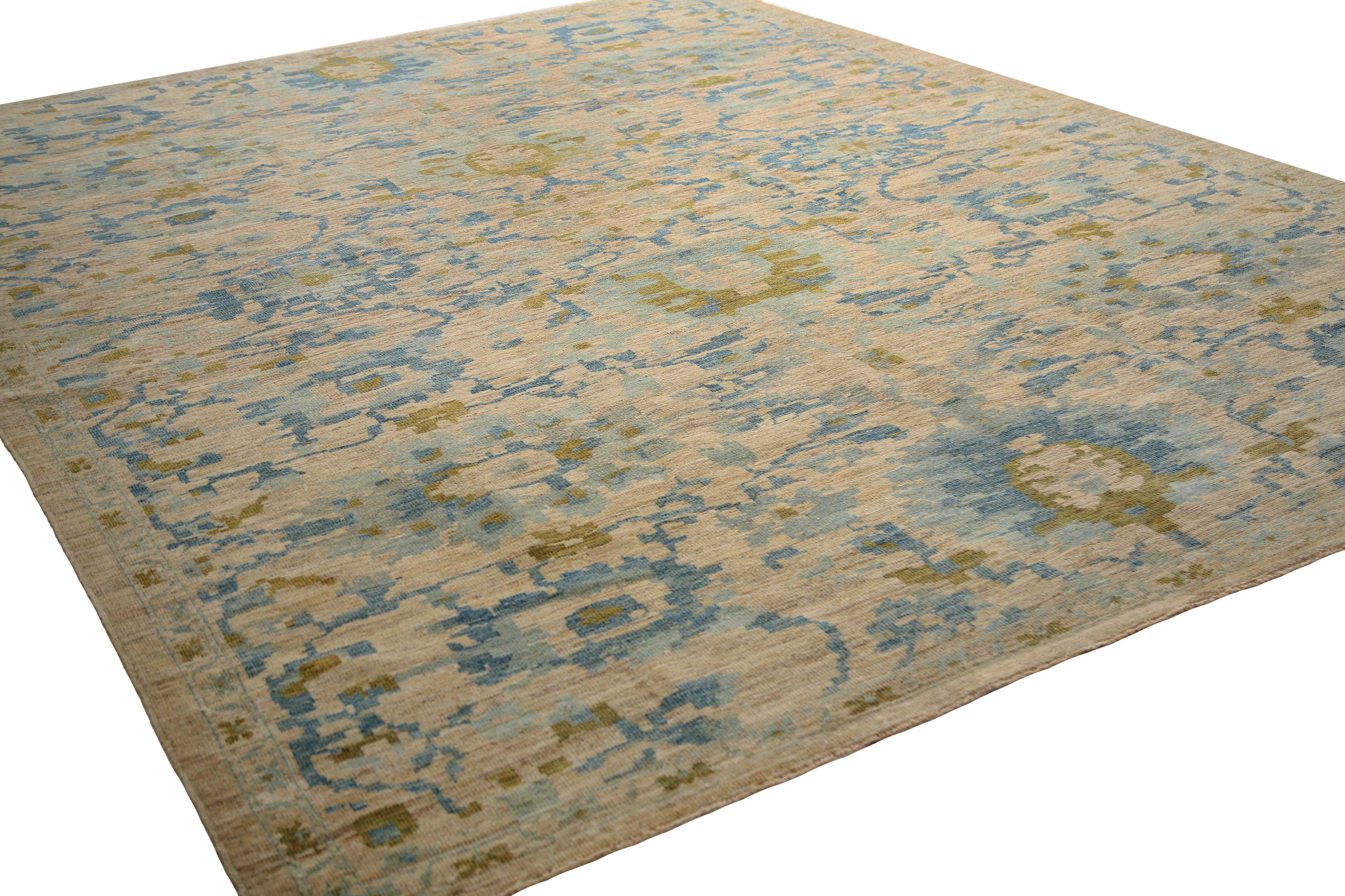 Luxuriöser handgefertigter Sultanabad-Teppich - modernes Design, blaue und grüne Töne - 9'6'' (21. Jahrhundert und zeitgenössisch) im Angebot
