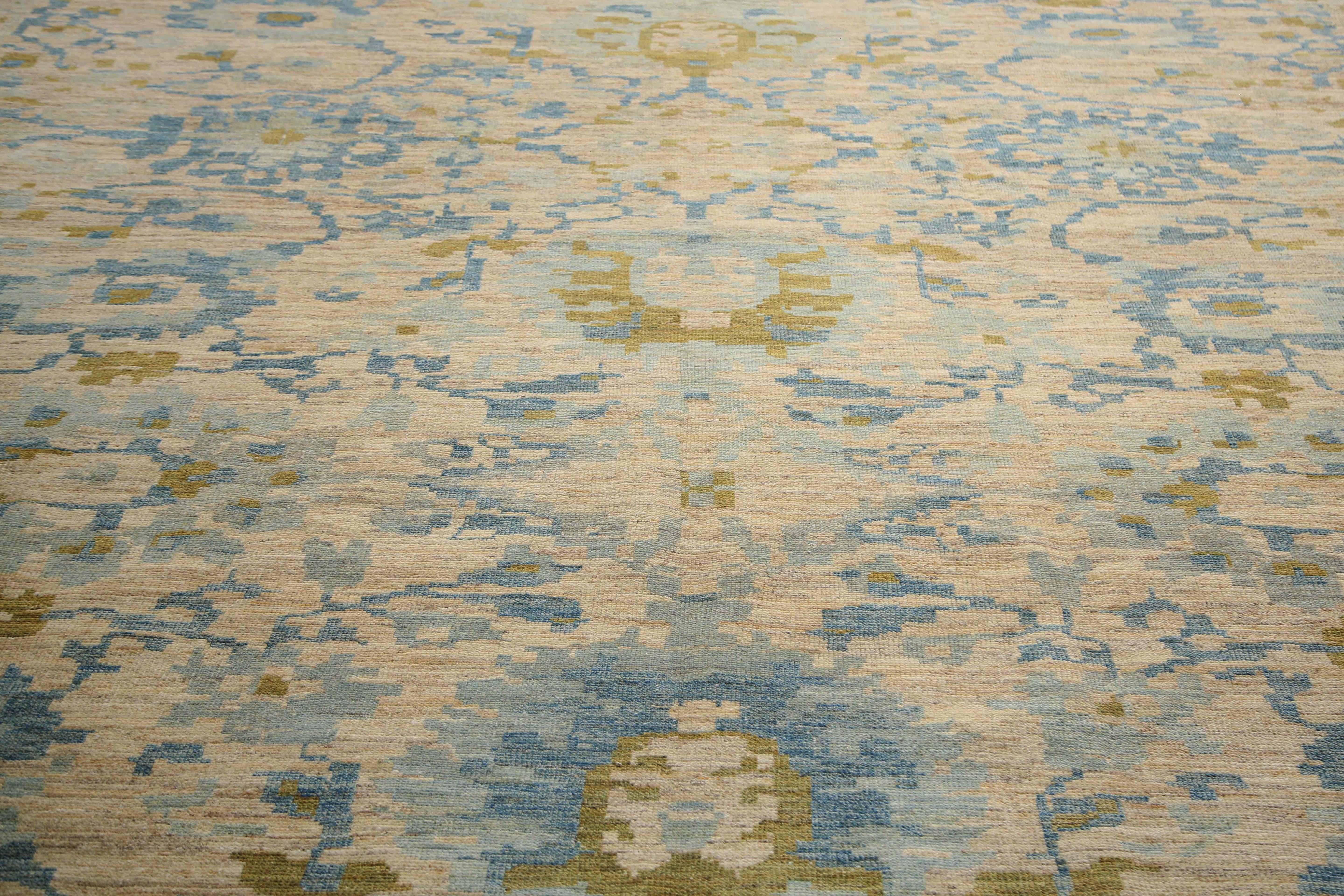 Luxurious Handmade Sultanabad Rug - Modern Design, Blue and Green Tones - 9'6''  For Sale 2