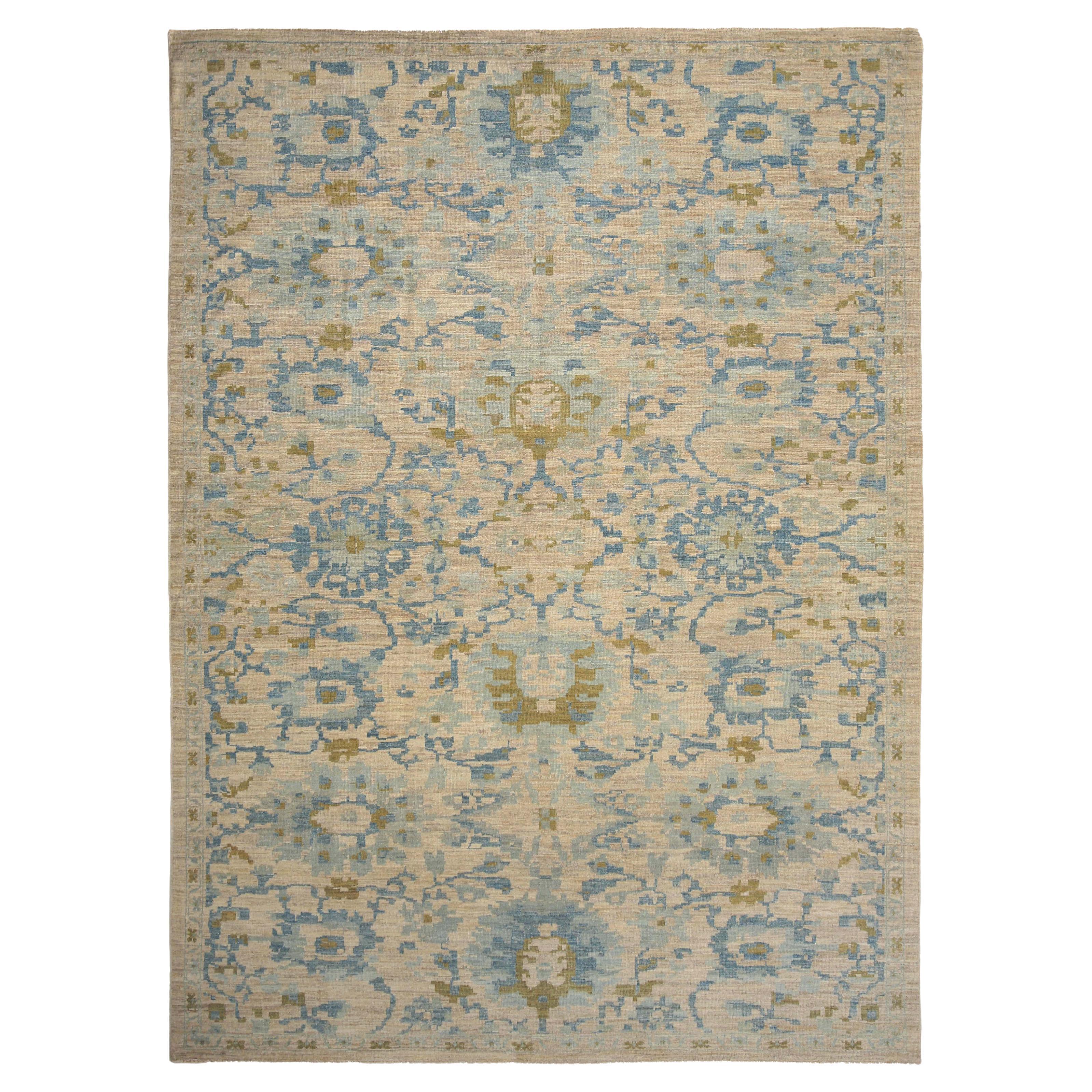 Luxurious Handmade Sultanabad Rug - Modern Design, Blue and Green Tones - 9'6''  For Sale