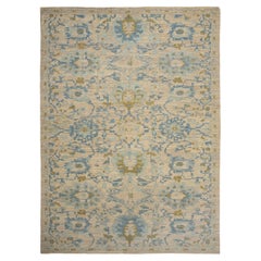 Lujosa Alfombra Sultanabad Hecha a Mano - Diseño Moderno, Tonos Azules y Verdes - 9'6''