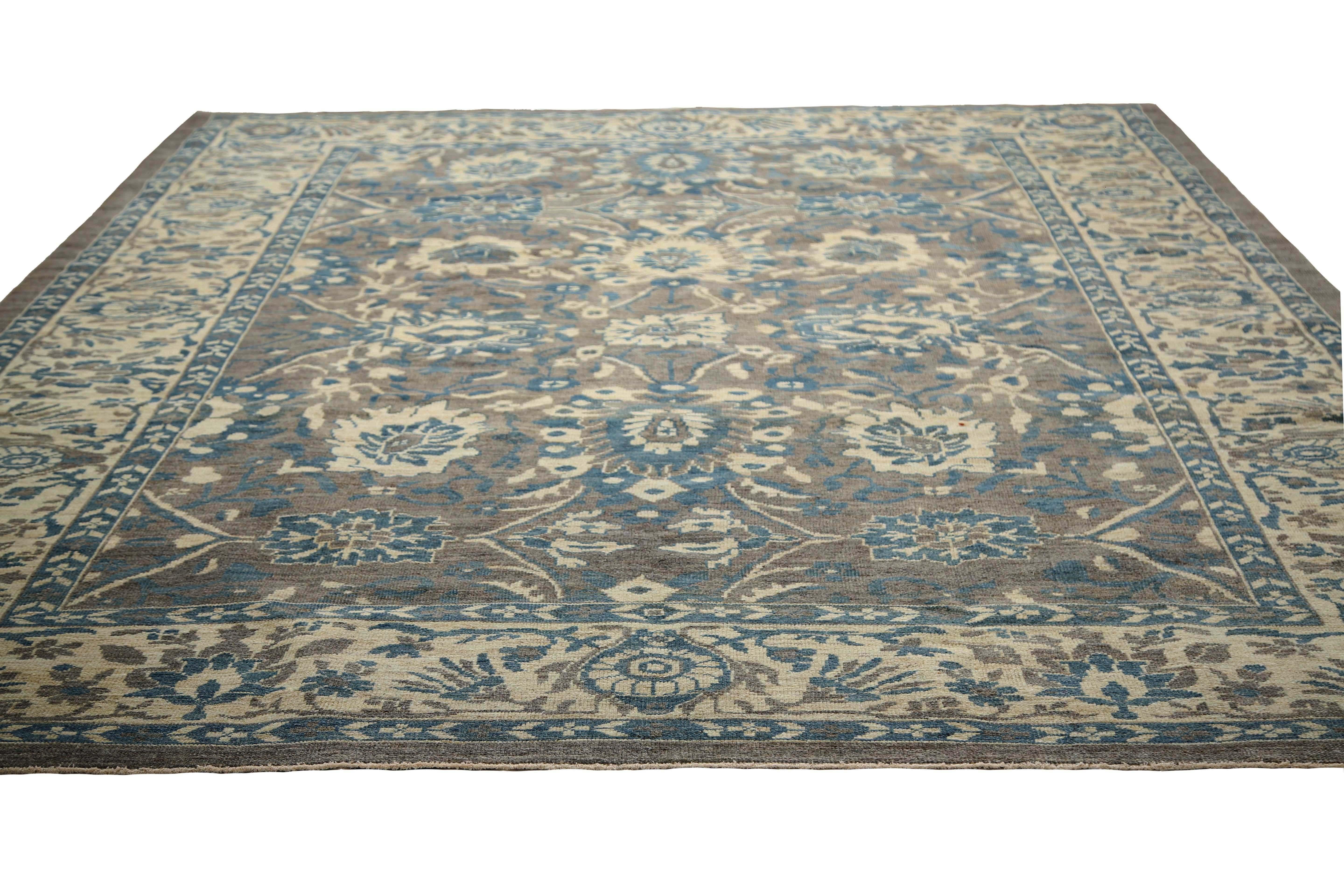 Wool Luxurious Handmade Sultanabad Rug - Traditional Design, Blue, Grey, and Beige To For Sale