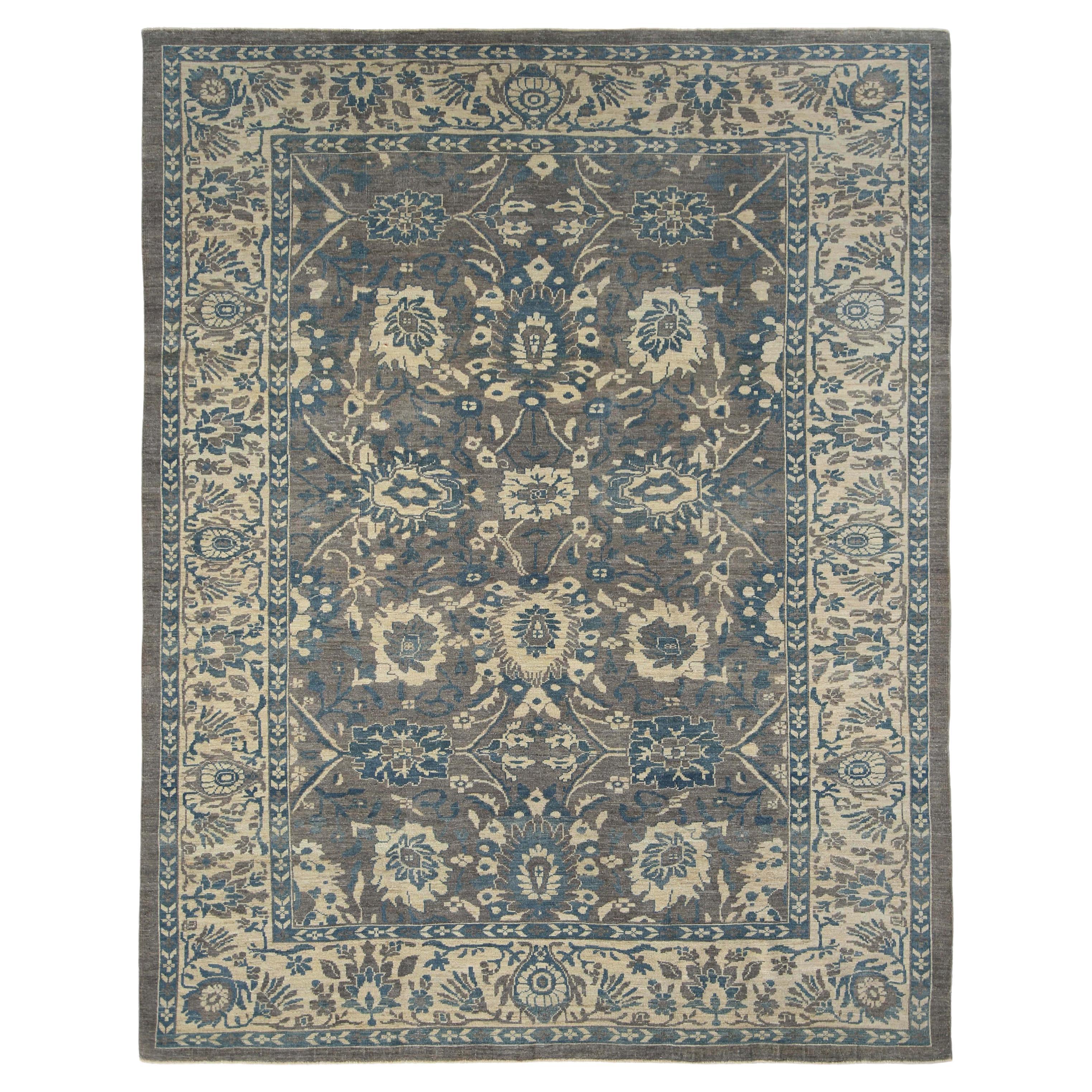Luxurious Handmade Sultanabad Rug - Traditional Design, Blue, Grey, and Beige To For Sale