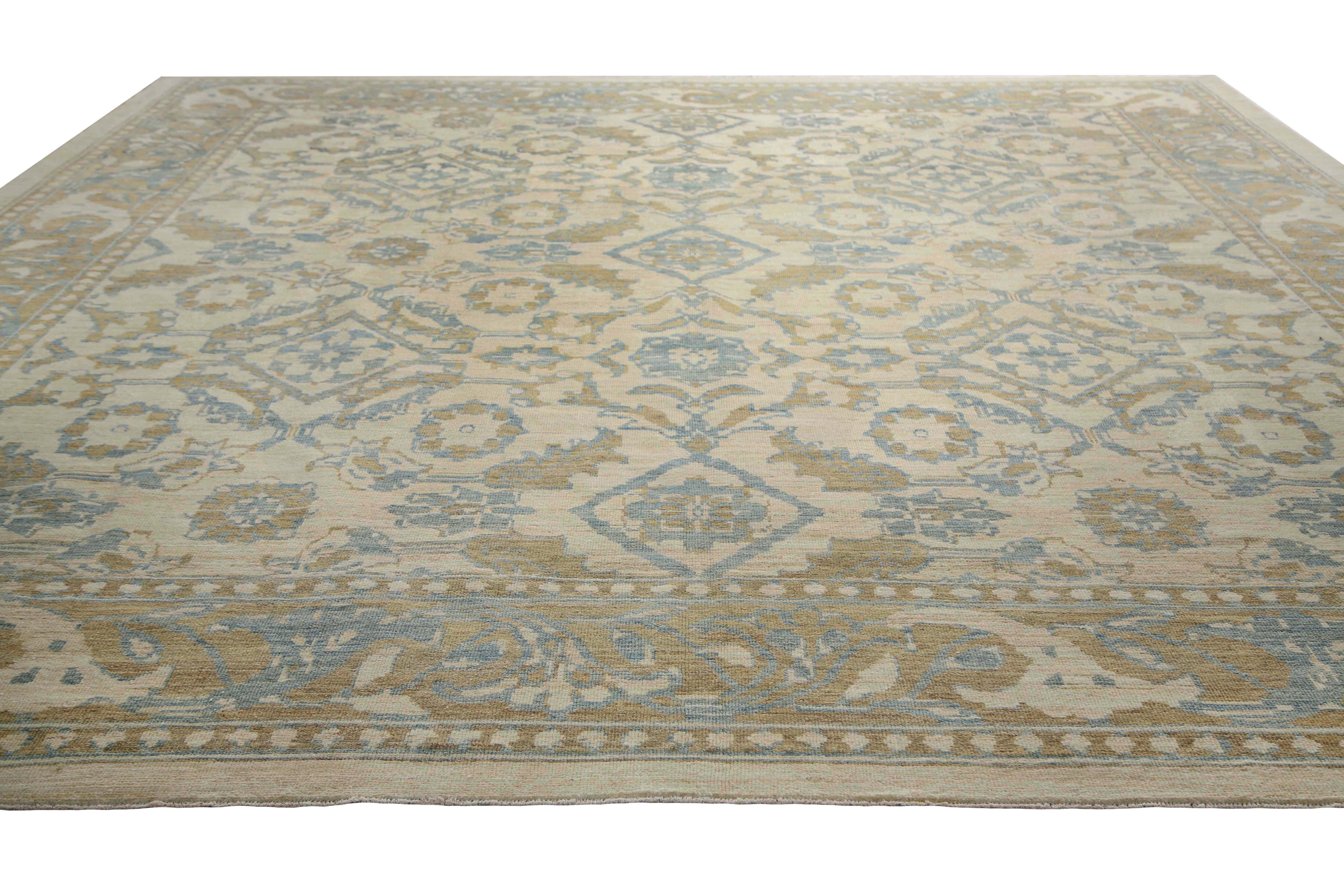 Luxurious Handmade Sultanabad Rug - Transitional Design, Blue, Green, and Yellow For Sale 6