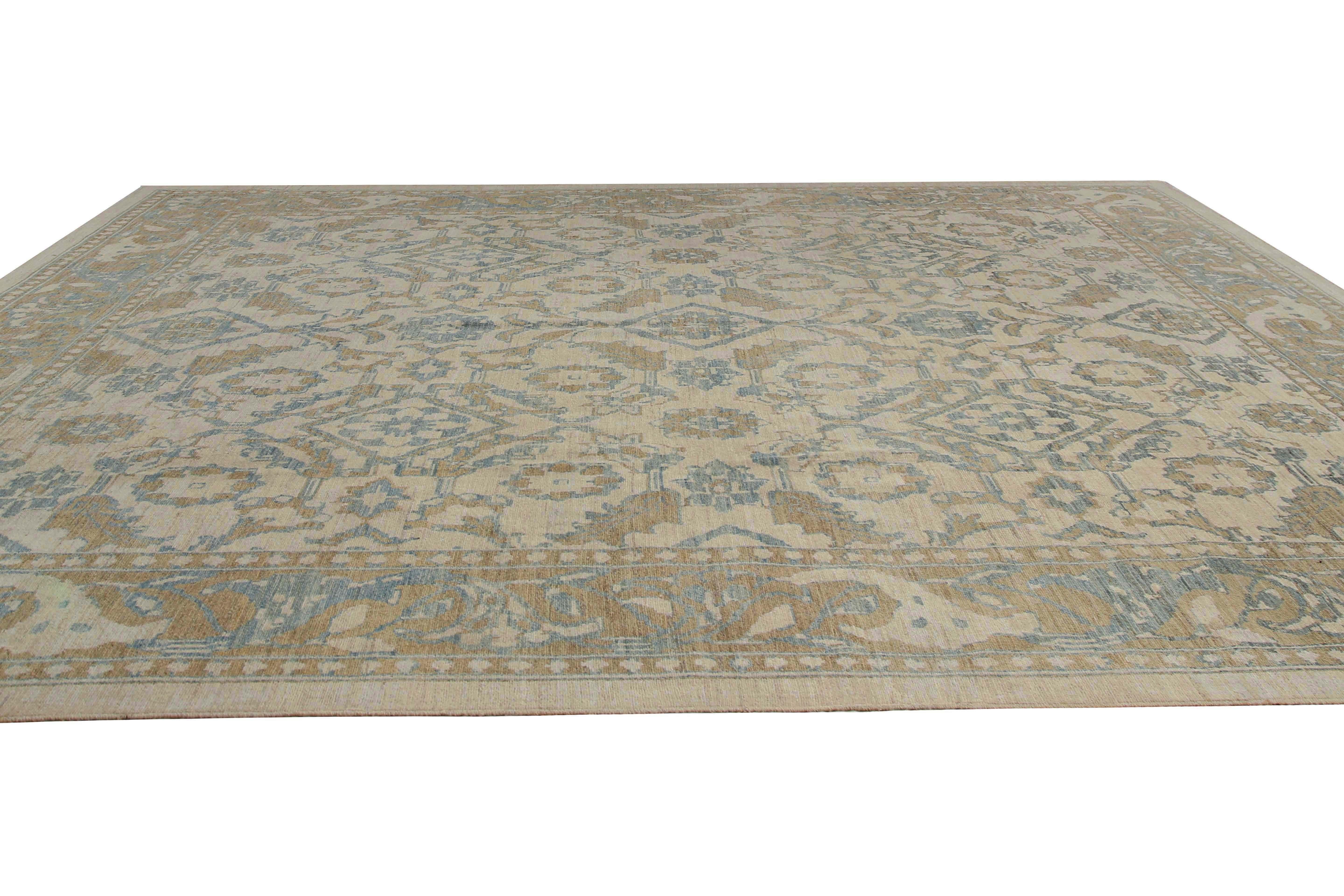 Luxurious Handmade Sultanabad Rug - Transitional Design, Blue, Green, and Yellow For Sale 1