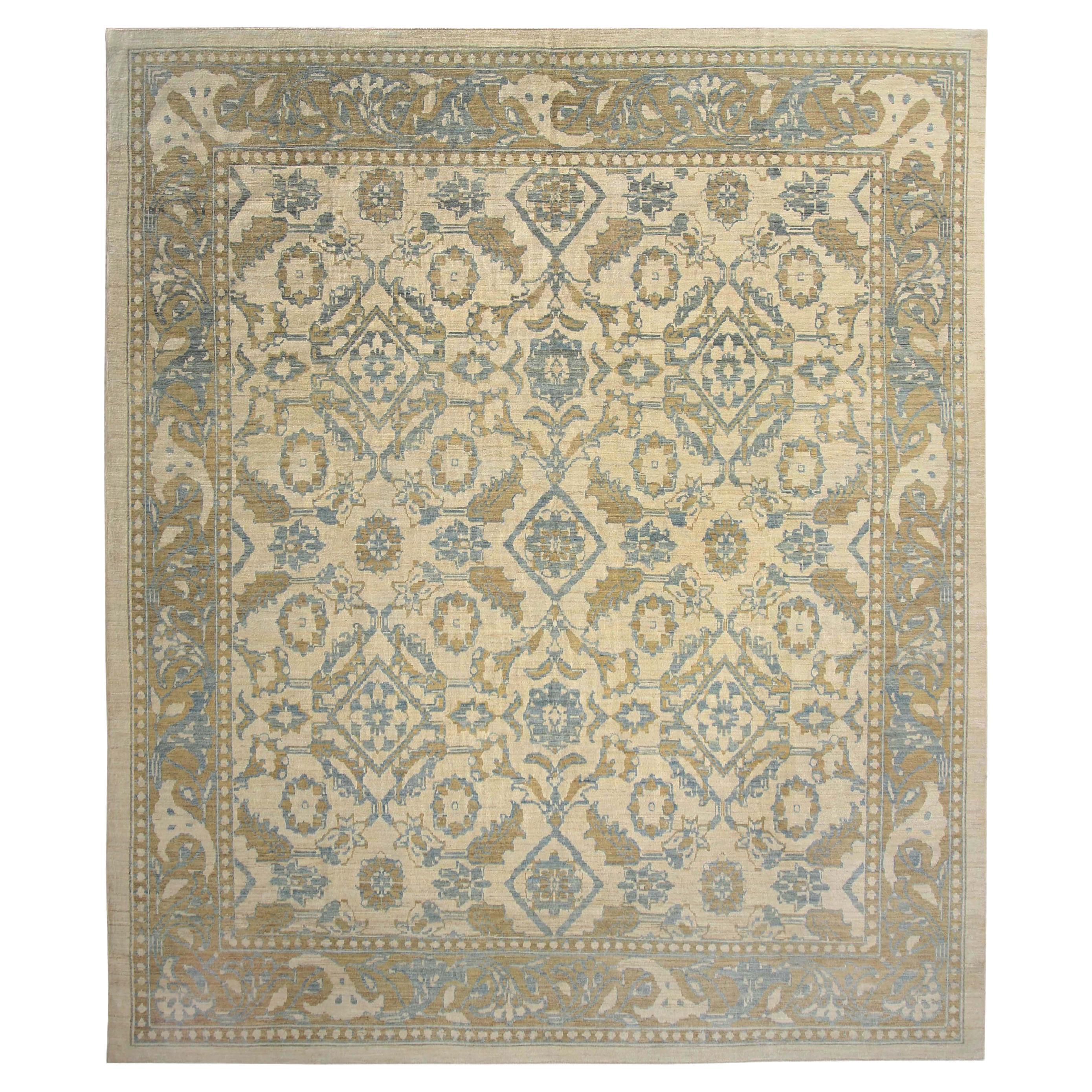 Luxurious Handmade Sultanabad Rug - Transitional Design, Blue, Green, and Yellow For Sale