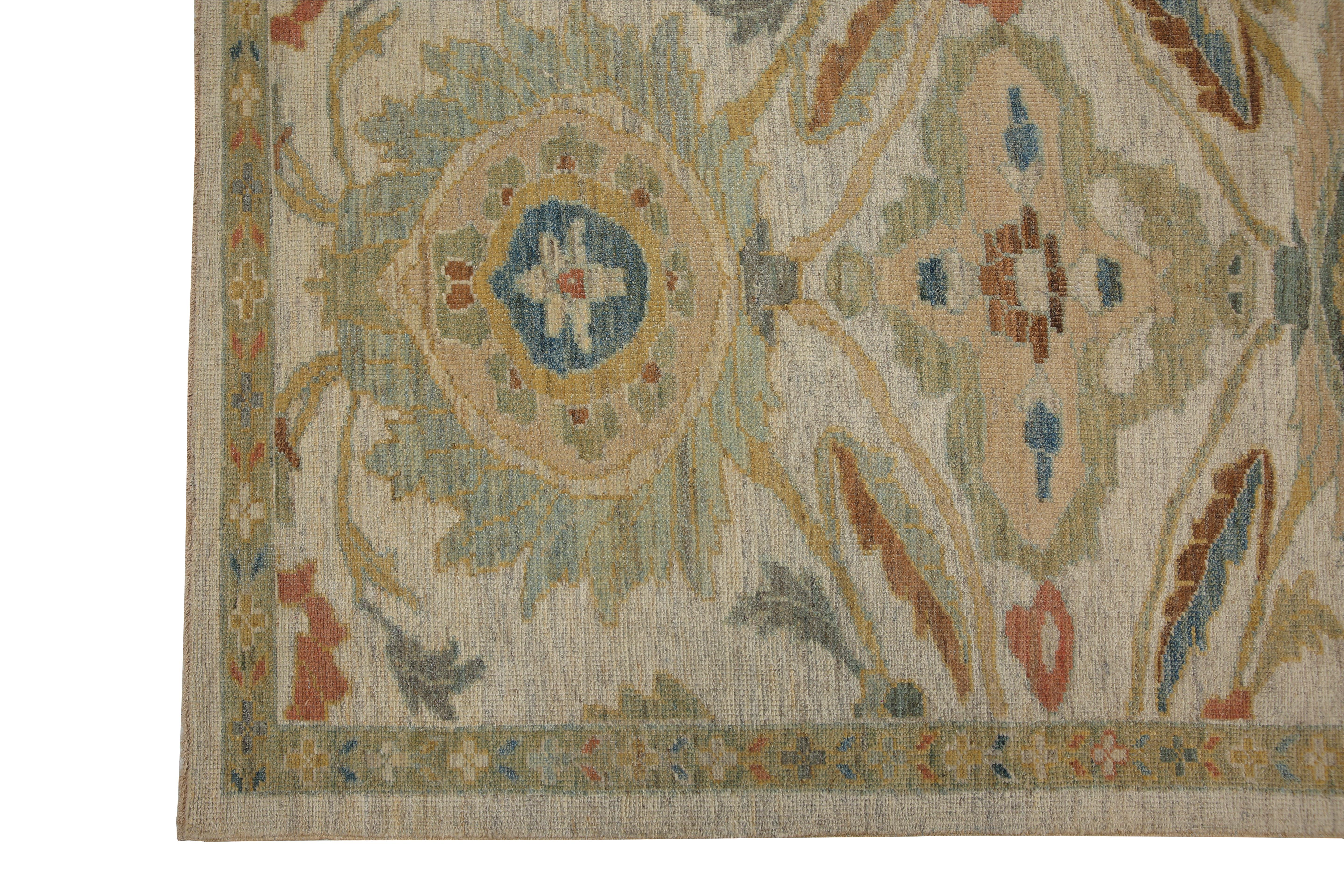 Hand-Woven Luxurious Handmade Sultanabad Rug - Transitional Design, Blue, Orange, Green, Re For Sale