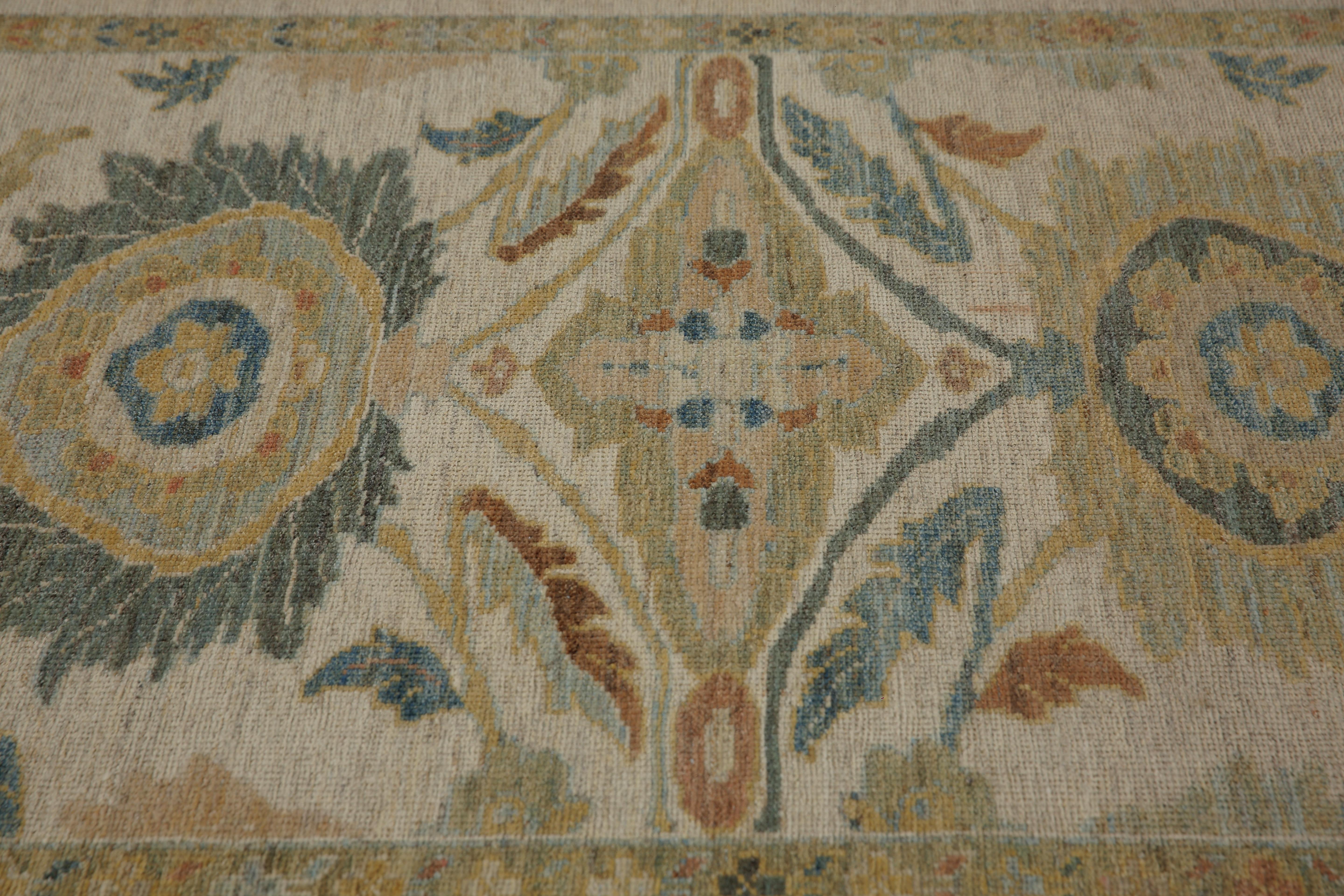 Wool Luxurious Handmade Sultanabad Rug - Transitional Design, Blue, Orange, Green, Re For Sale