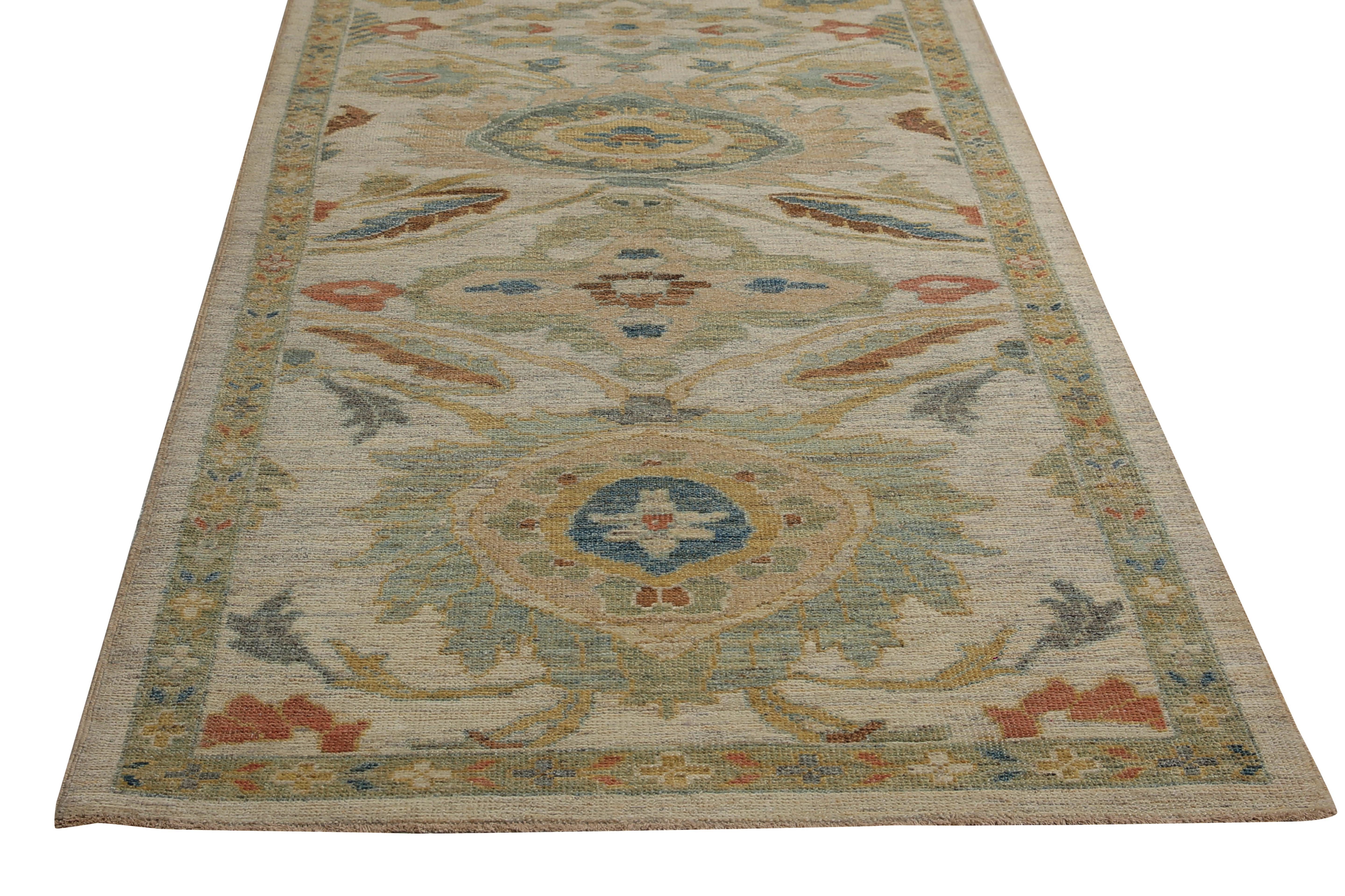 Luxurious Handmade Sultanabad Rug - Transitional Design, Blue, Orange, Green, Re For Sale 2