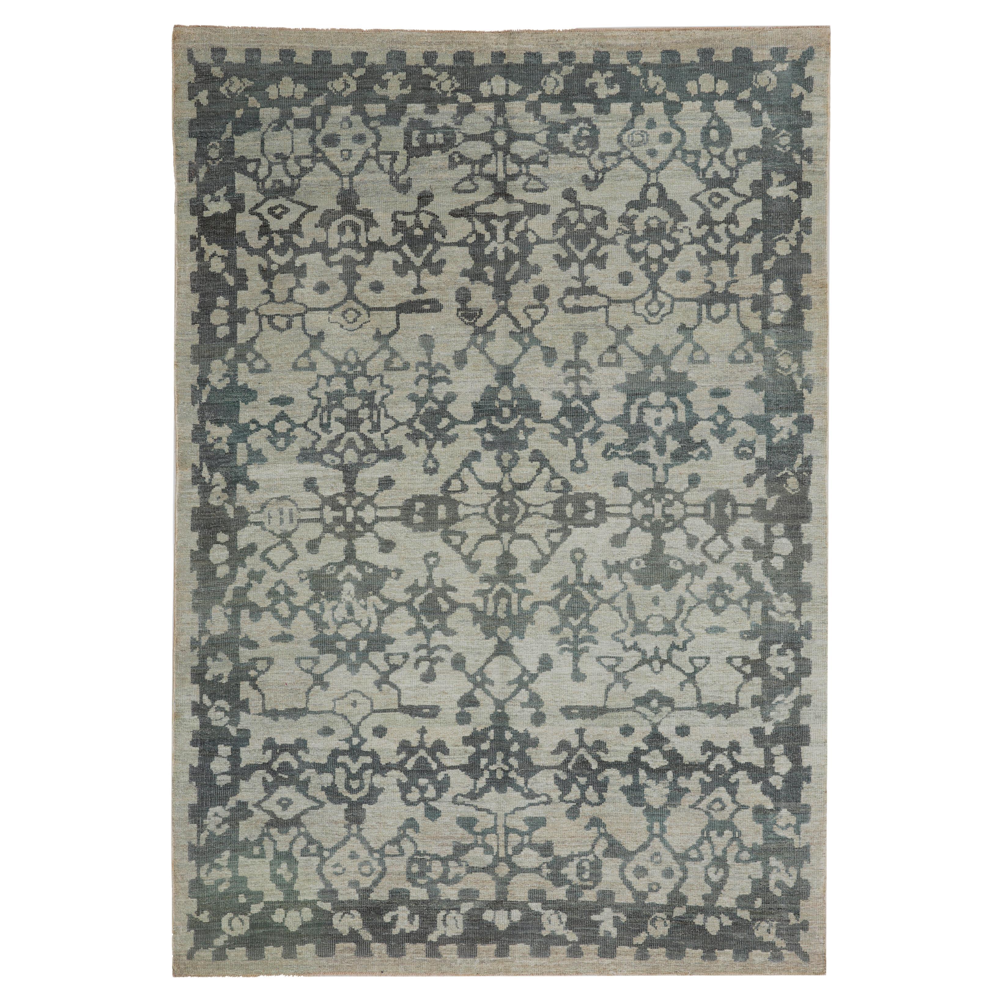 Luxurious Handmade Sultanabad Rug - Transitional Design, Blue Tones - 5'10'' x 8 For Sale