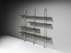 Luxuriöse italienische Bibliothekswand aus grün getönter Esche und Aluminium