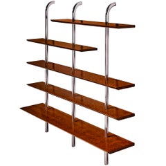 Luxurious Italian Library Wall Unit in Maple and Aluminum