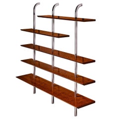 Luxurious Italian Library Wall Unit in Maple and Aluminum