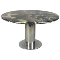 Vintage Luxurious Italian Marble-Top Chrome Table