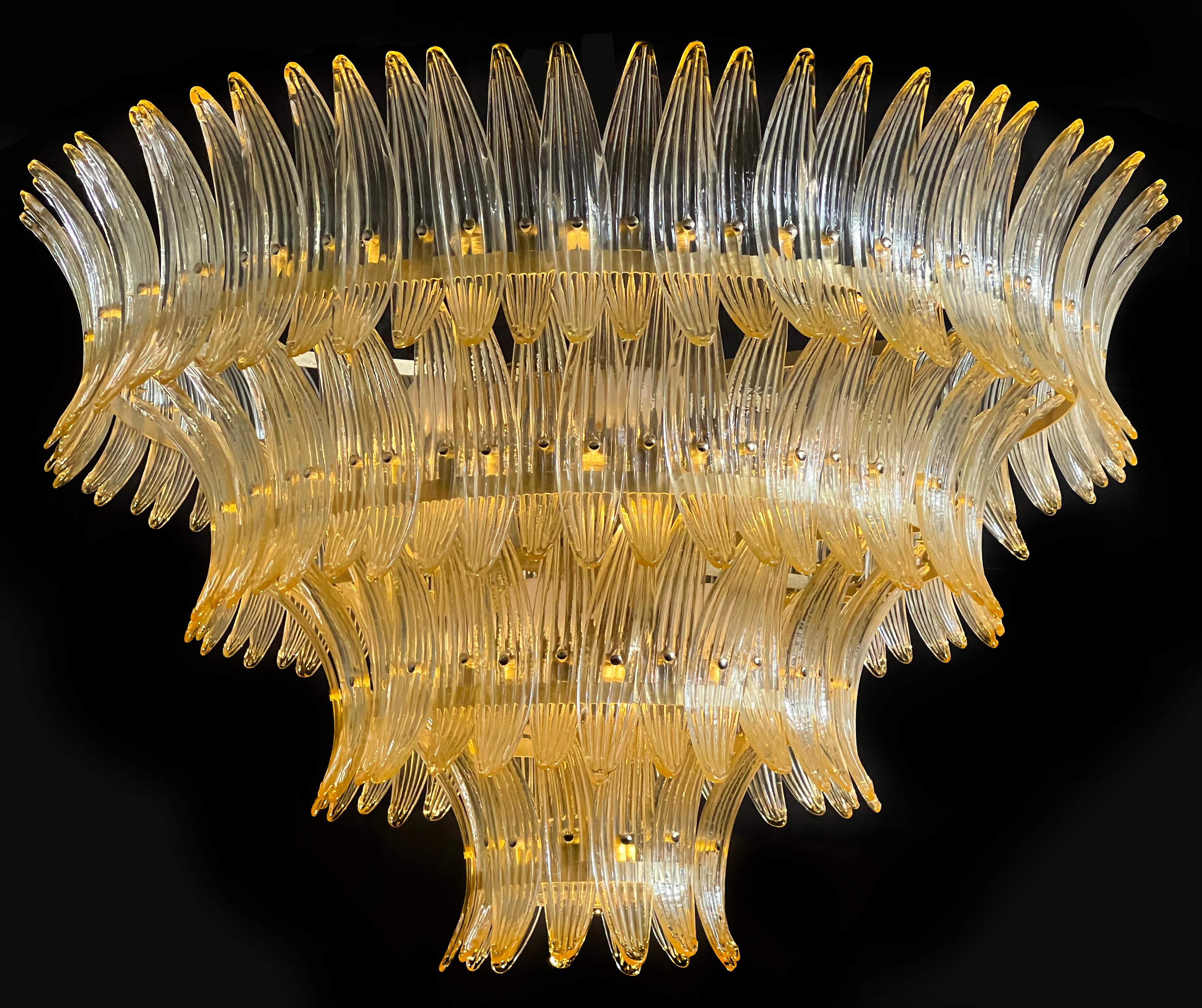 Metal Luxurious Italian Palmette Chandelier, Murano For Sale