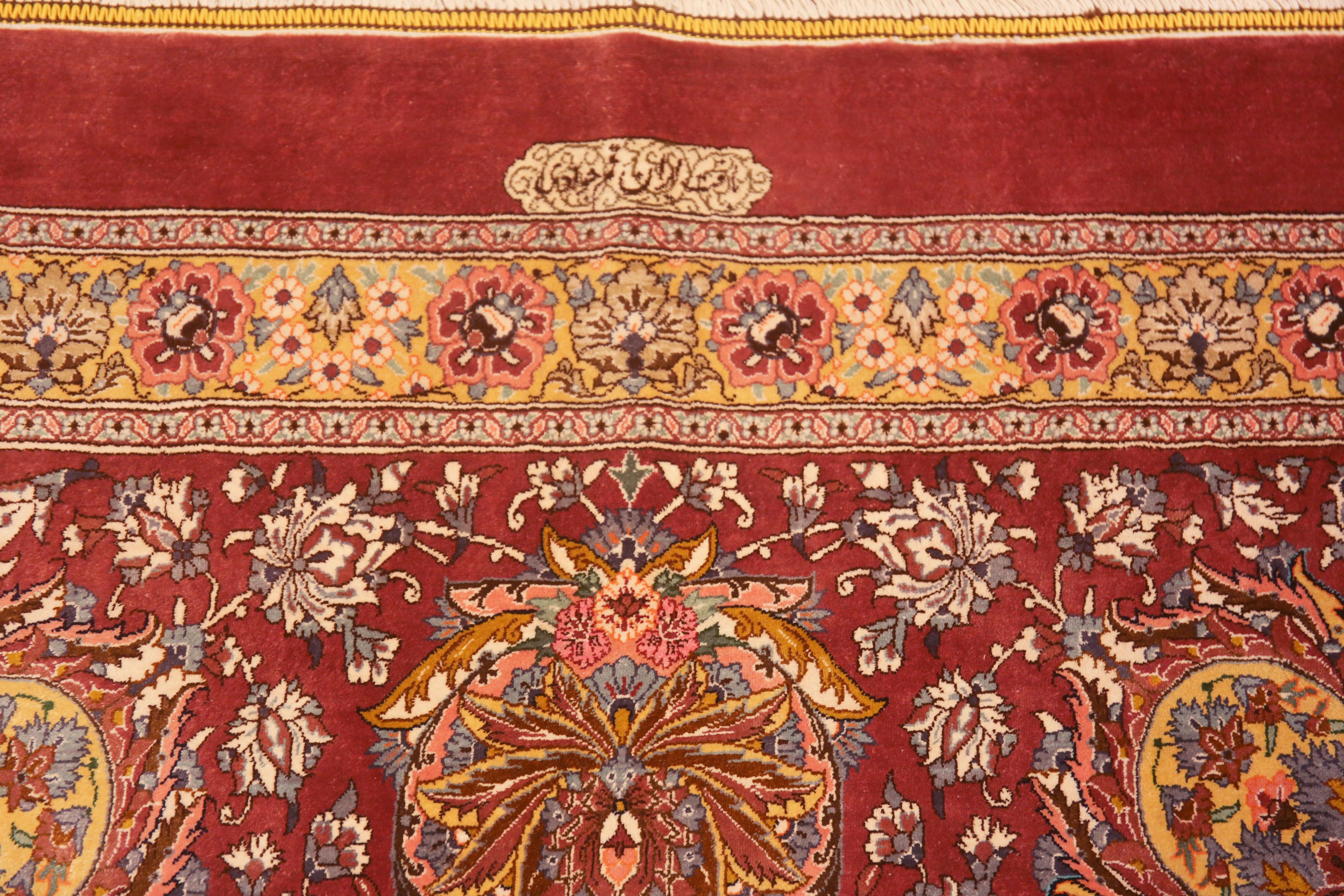 Luxurious Ivory Allover Floral Fine Vintage Silk Persian Qum Rug 10' x 13'9