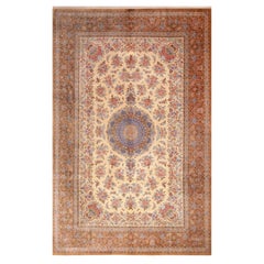 Luxueux tapis persan vintage ivoire à motifs floraux Gonbad de 6'7" x 10'1"