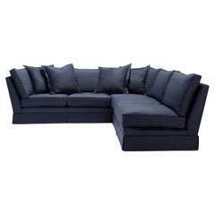 Luxurious L shaped sofa tailored in British Wool Denim Blue Coil Sprung seat