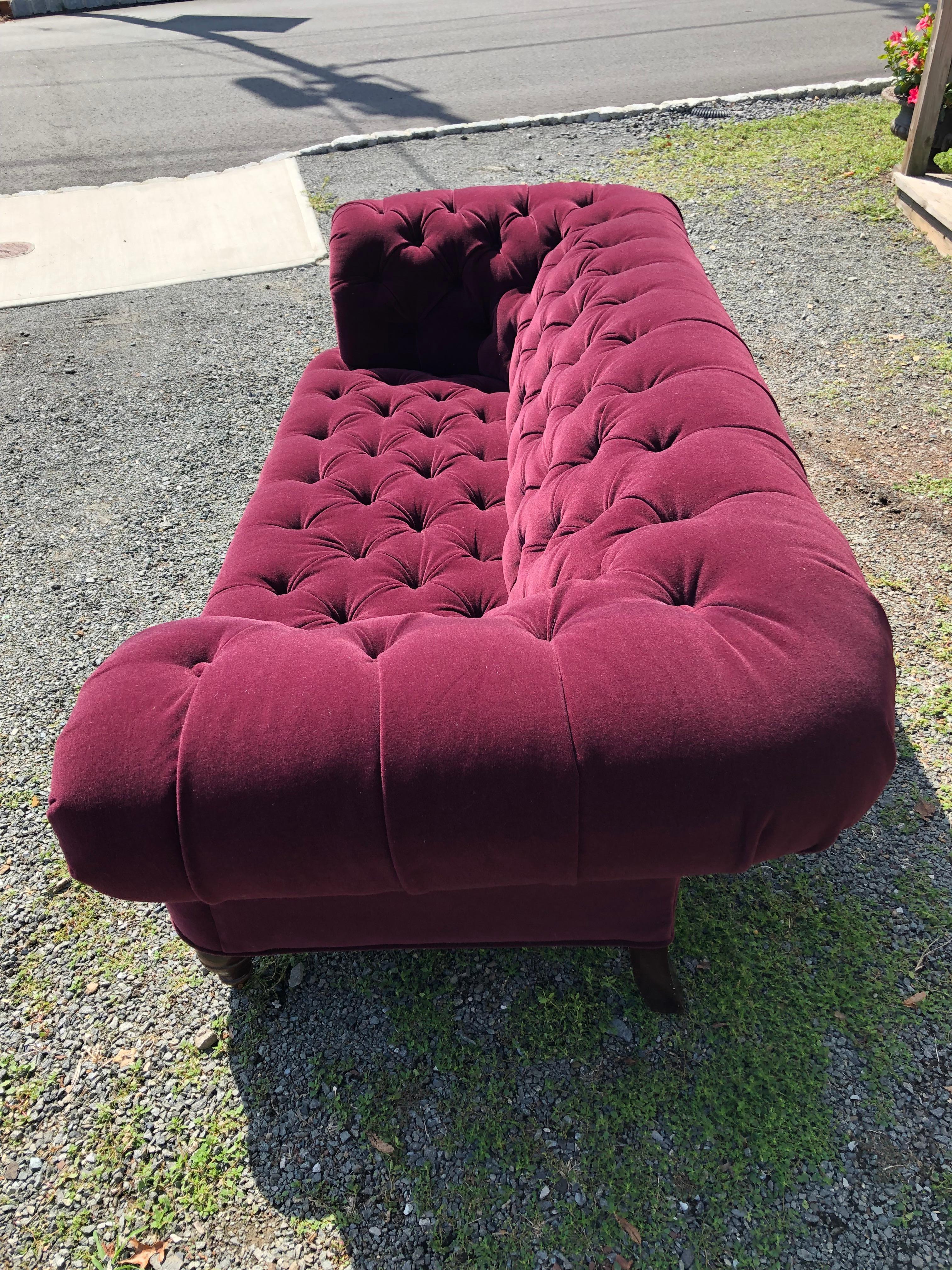 British Colonial Luxurious Large George Smith Chesterfield Sofa Upholstered in Purple Mohair