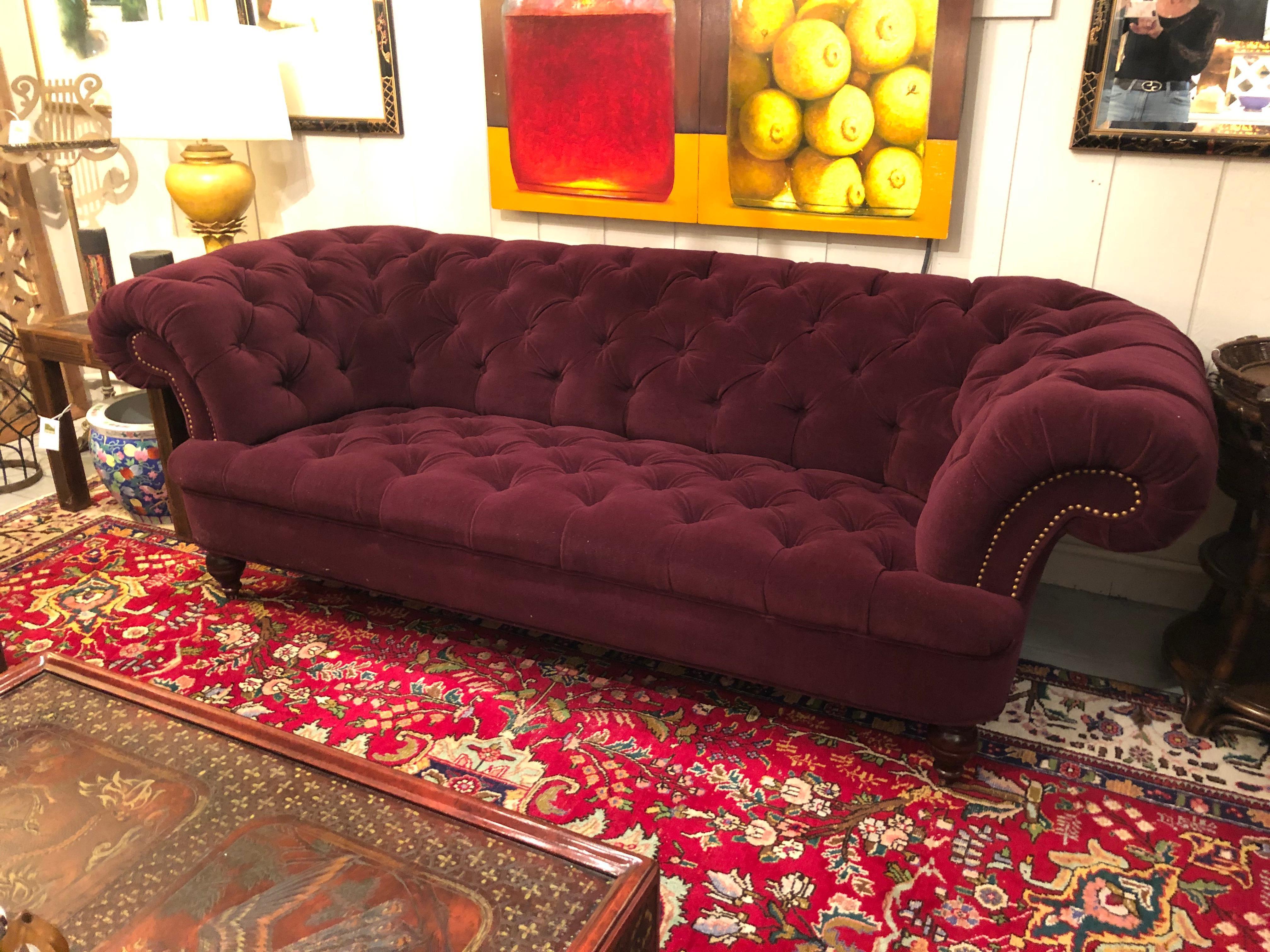 English Luxurious Large George Smith Chesterfield Sofa Upholstered in Purple Mohair