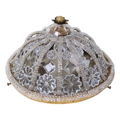 Antique Luxurious Lead Crystal Flush Mount With Floral Design Hollywood Regency Style