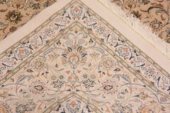 Luxurious Light Ivory Floral Silk Persian Gonbad Square Qum Rug 9'10" x 9'10"