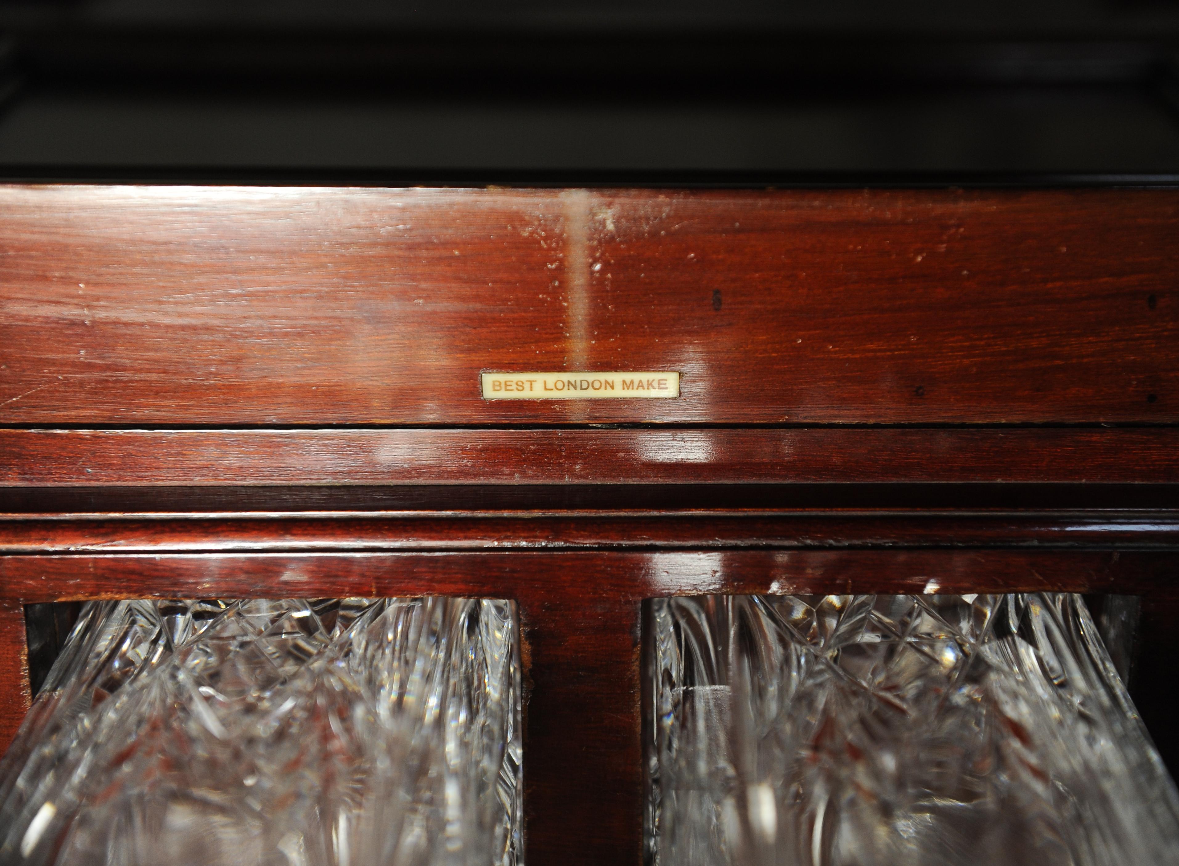 Brass Luxurious London Made 1920s Pop Up Dry Bar Drinks Cabinet and Decanters For Sale