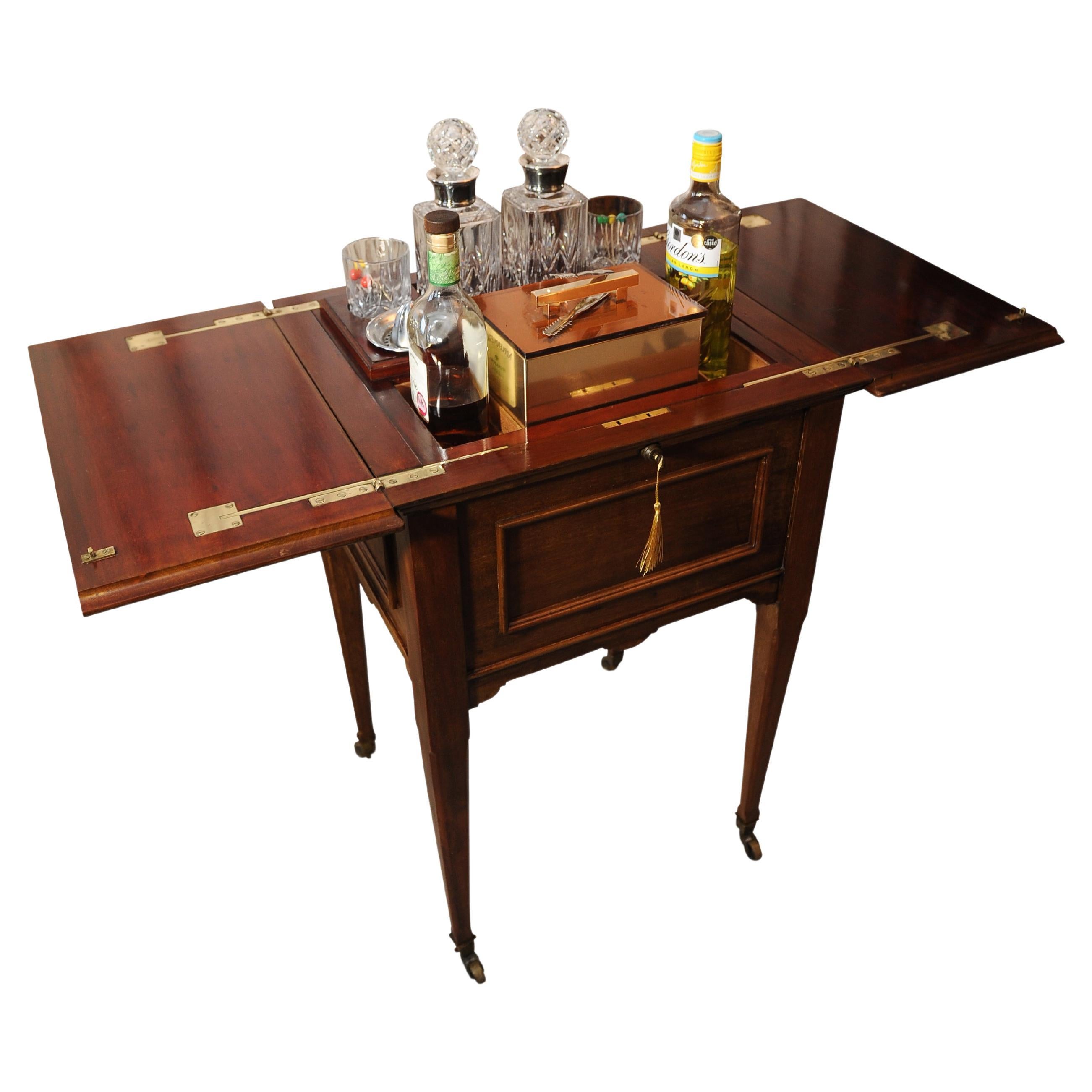 Luxurious London Made 1920s Pop Up Dry Bar Drinks Cabinet and Decanters For Sale