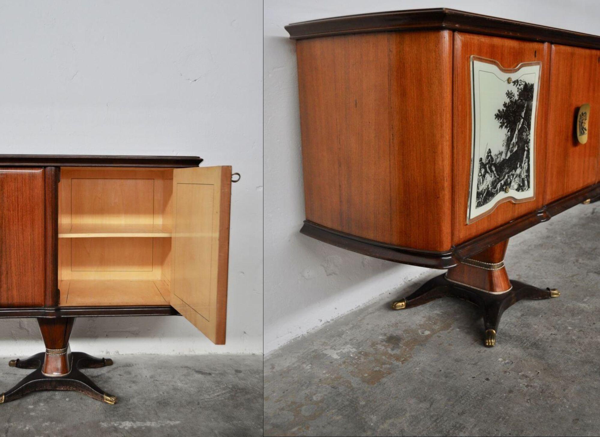 Luxurious Mahogany Credenza with Pear, Brass, and Marbled Glass by F.lli Rigamon in vendita 4