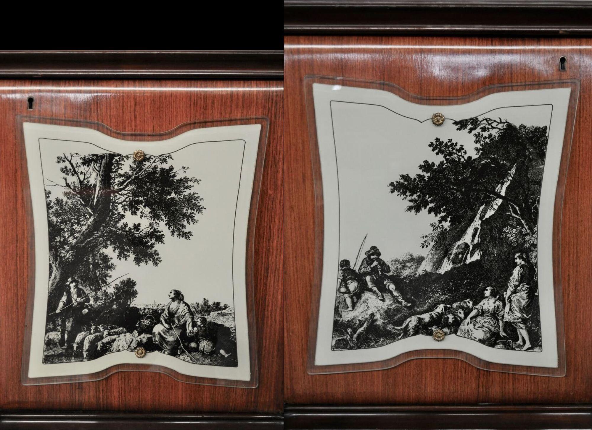 Luxurious Mahogany Credenza with Pear, Brass, and Marbled Glass by F.lli Rigamon in vendita 6