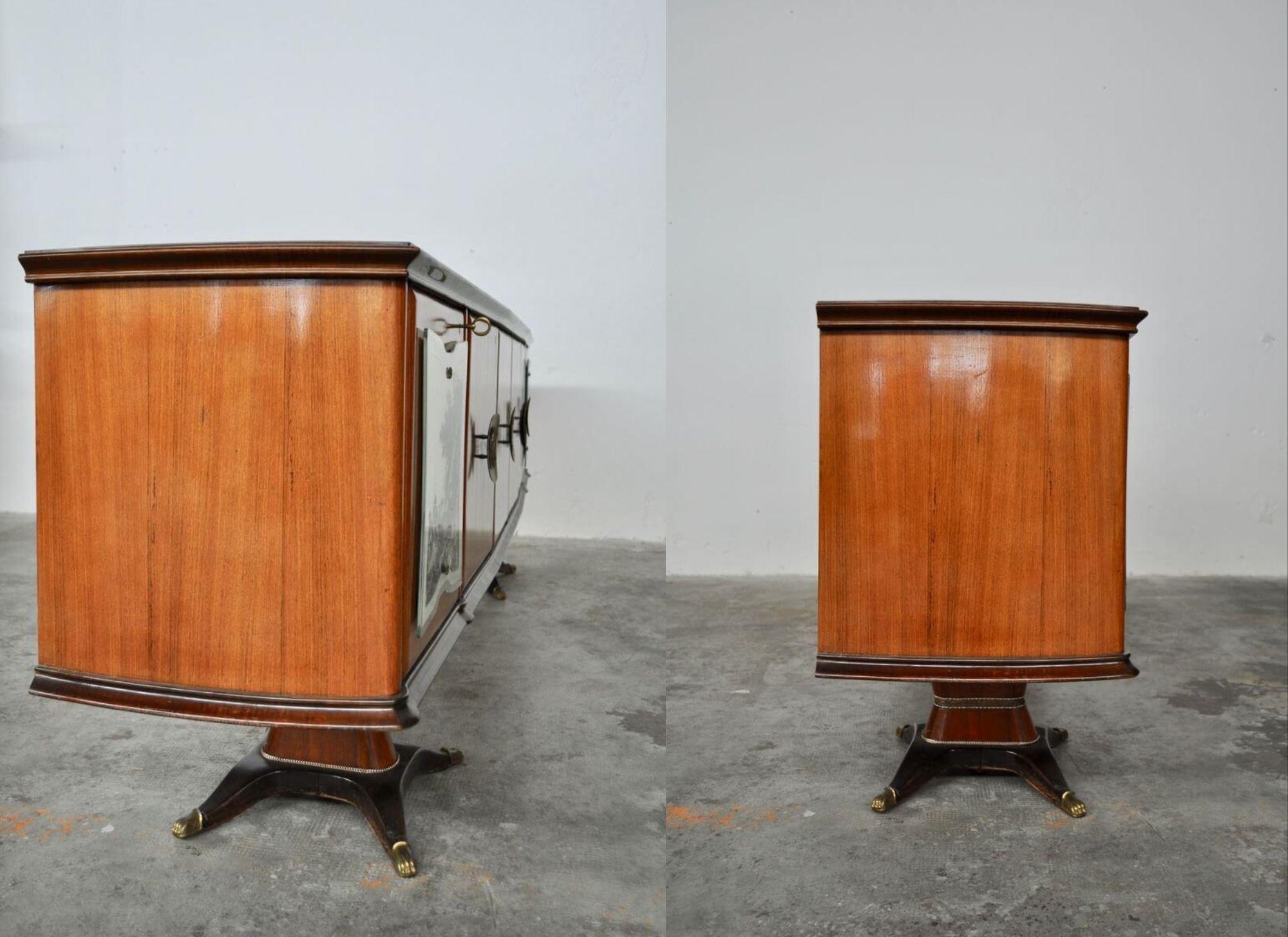 Luxurious Mahogany Credenza with Pear, Brass, and Marbled Glass by F.lli Rigamon in vendita 1