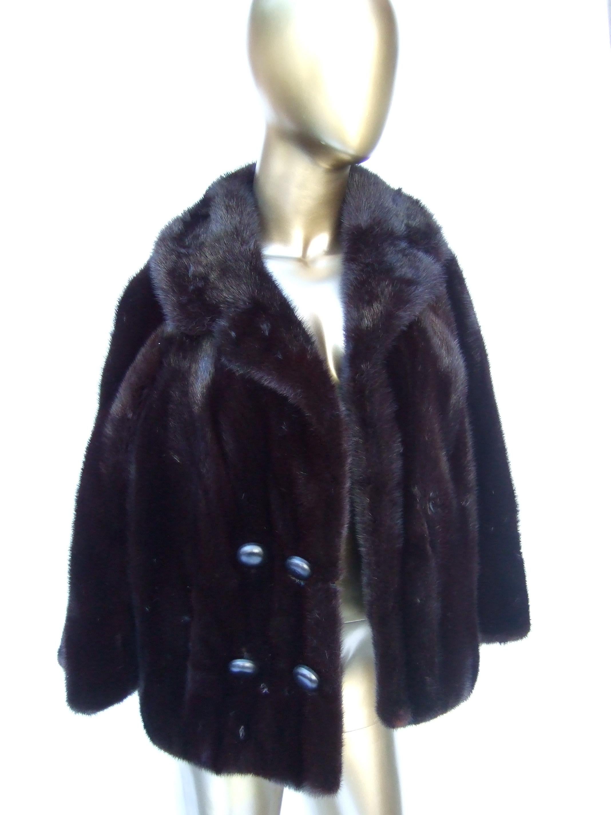 Women's Luxurious Mahogany Plush Dark Brown Mink Fur Jacket by Bill Marre' c 1970s 