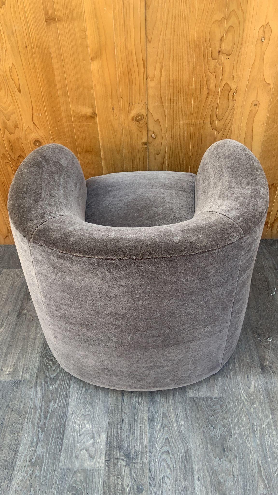 Mohair Luxurious Mid Century Faudet-Harrison Swivel Tub Chairs - Newly Upholstered Pair For Sale