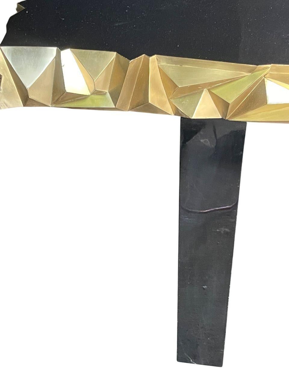 American Luxurious Modern Console Table with Black Resin & Brass Details, U.S.A. 21st C. For Sale