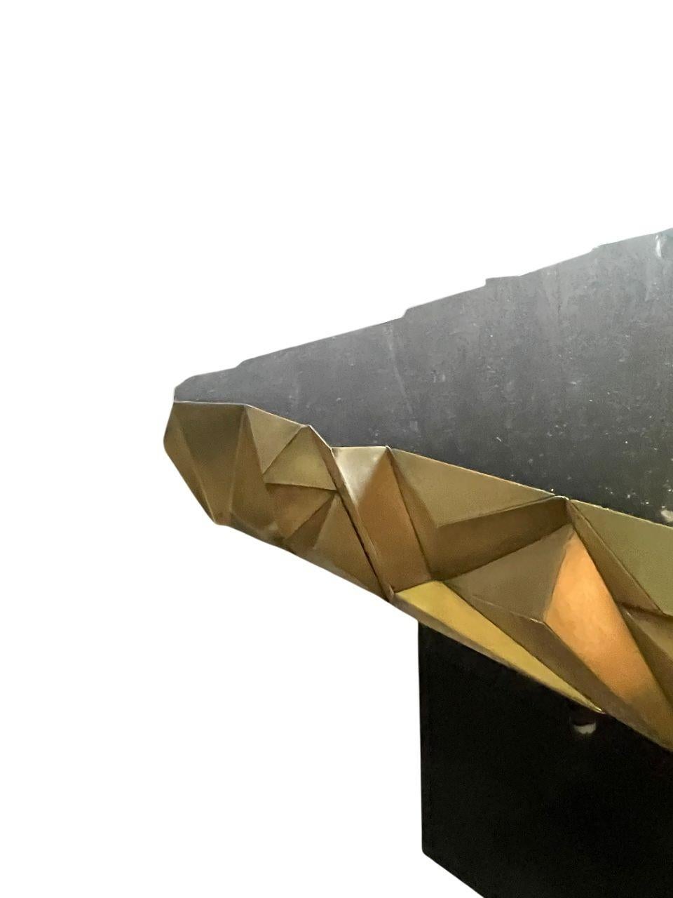 Luxurious Modern Console Table with Black Resin & Brass Details, U.S.A. 21st C. In Good Condition For Sale In Los Angeles, CA