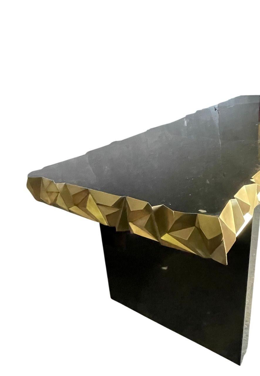 Contemporary Luxurious Modern Console Table with Black Resin & Brass Details, U.S.A. 21st C. For Sale
