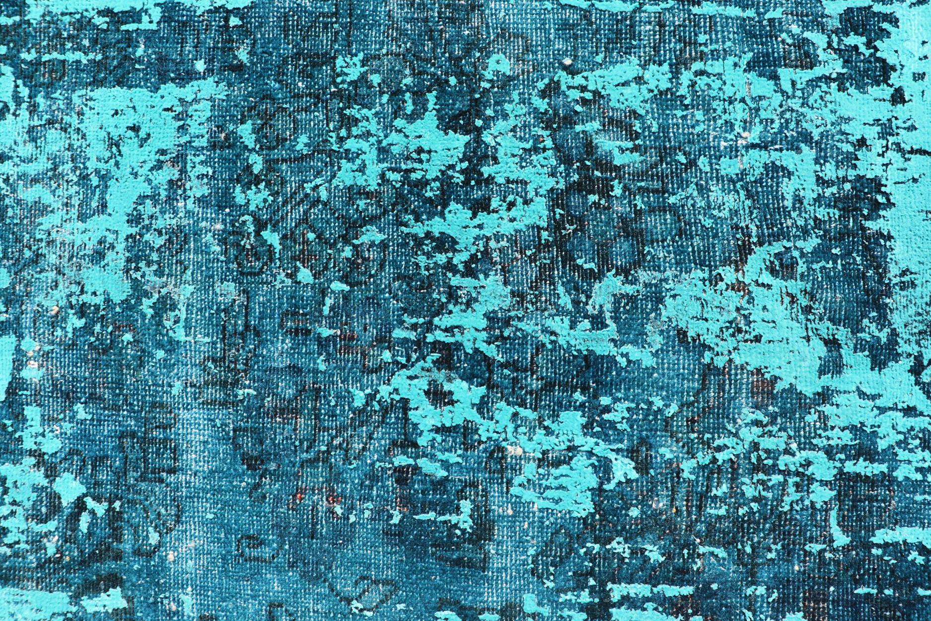 Wool Luxurious Modern Design Vintage Rug in Shades of Blue, Turquoise, Teal and Green For Sale