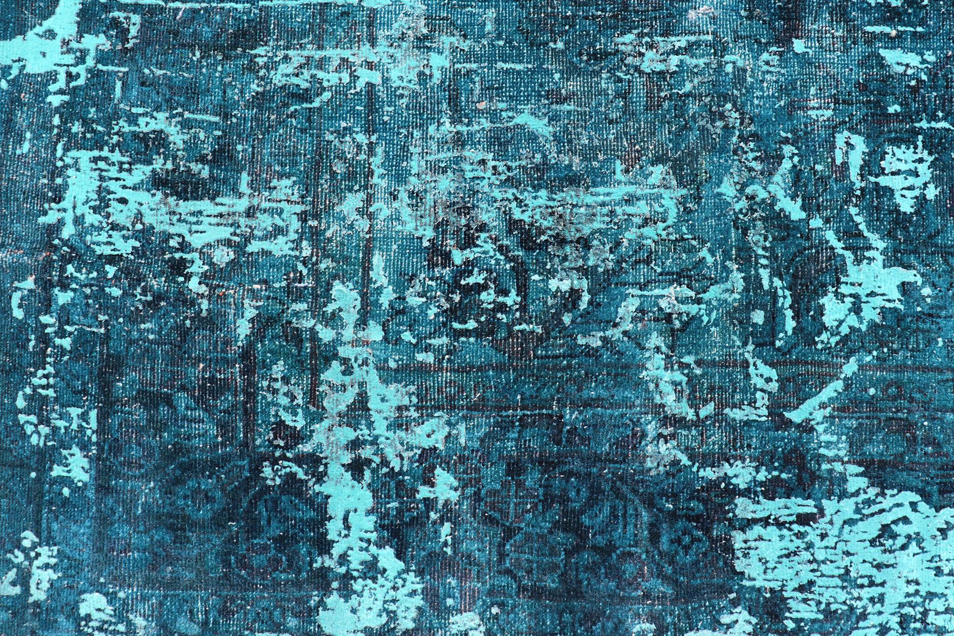 Luxurious Modern Design Vintage Rug in Shades of Blue, Turquoise, Teal and Green For Sale 3