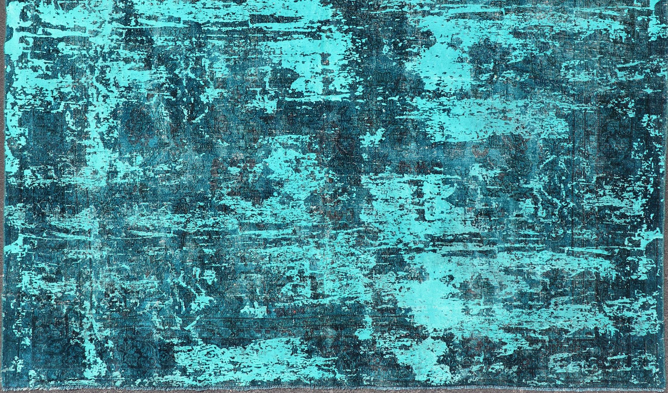 Shades of Turquoise, blue, teal and green modern design vintage rug, Rug/ D-0604 Type/ Modern

This vintage rug is one-of-a-kind with a distressed finish that emphasizes a modern. Featuring a modern, yet rustic, design aesthetic, this piece fits