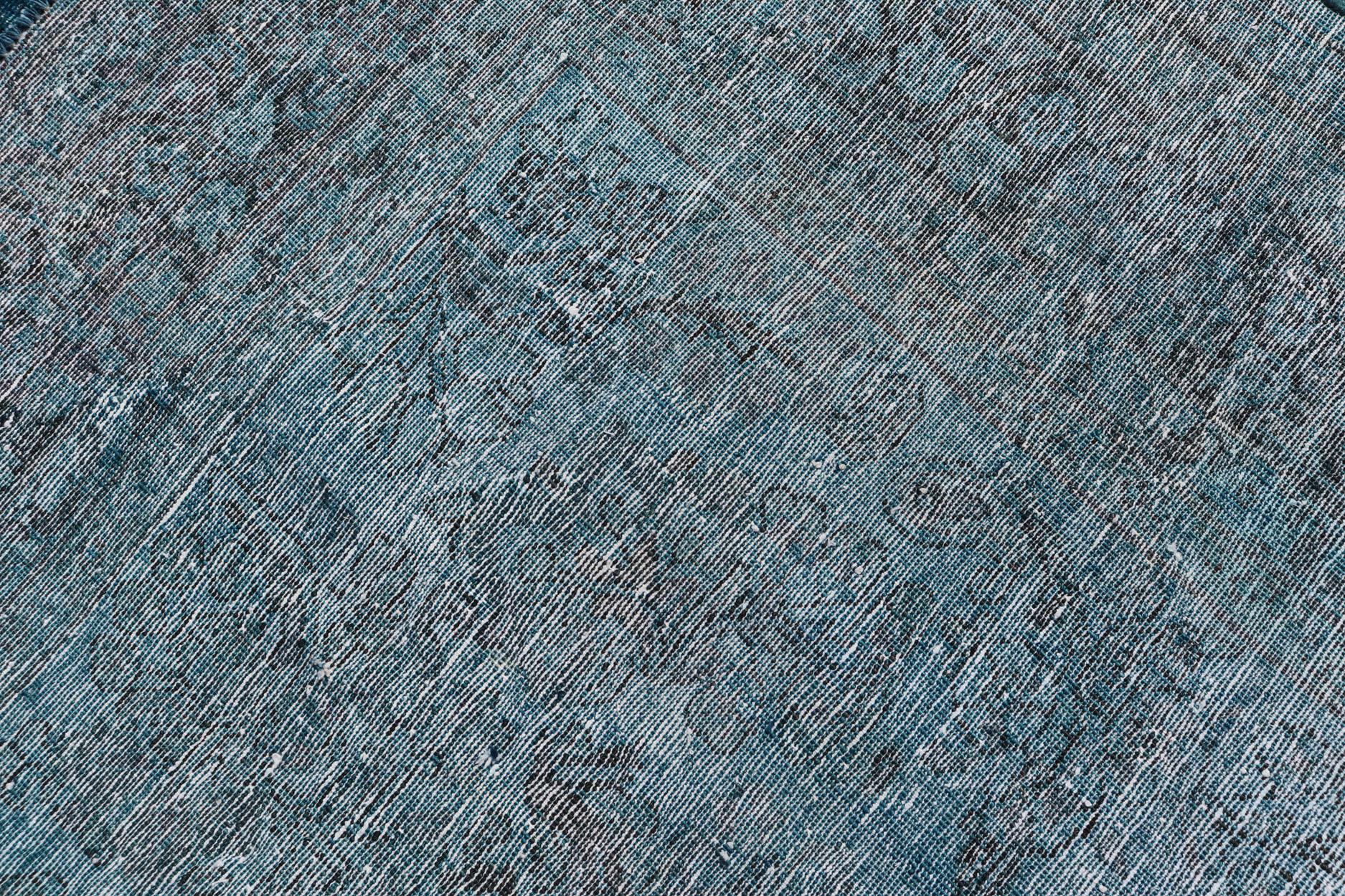 Hand-Knotted Luxurious Modern Design Vintage Rug in Shades of Blue, Turquoise, Teal and Green For Sale