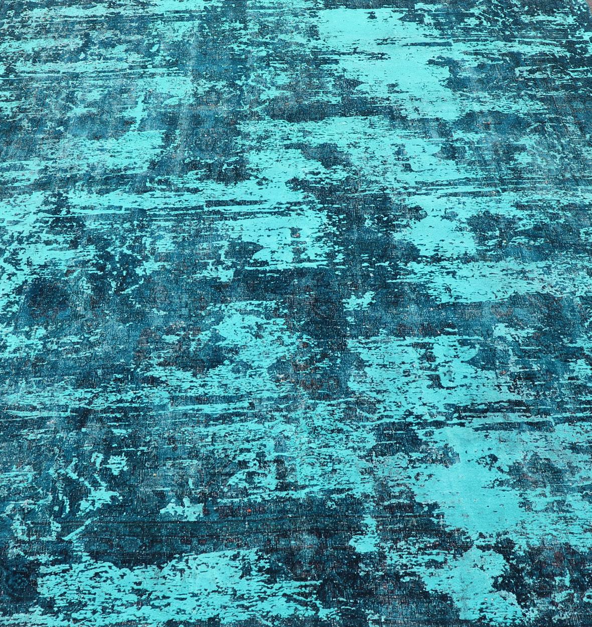 Hand-Knotted Luxurious Modern Design Vintage Rug in Shades of Blue, Turquoise, Teal and Green For Sale