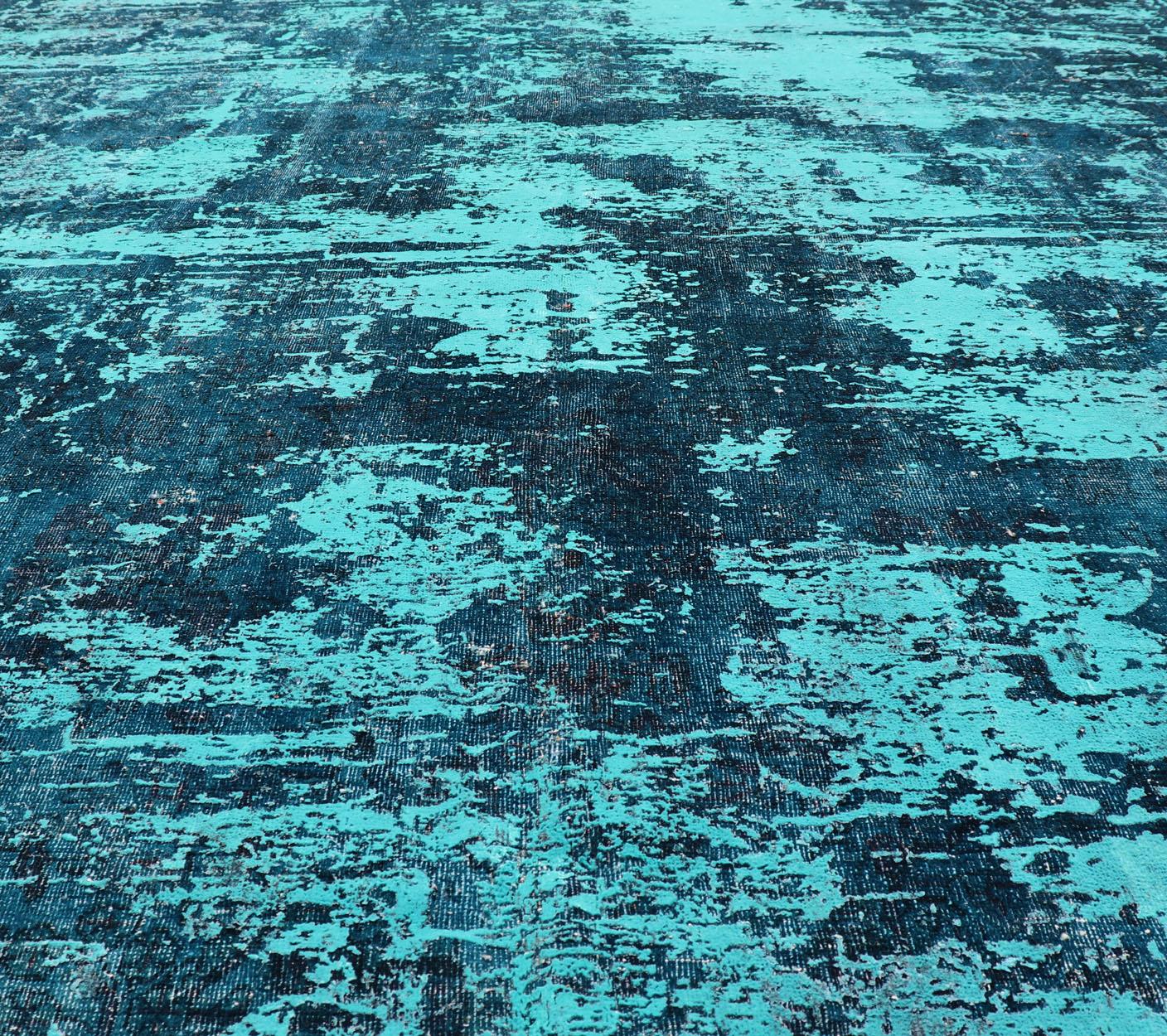 Luxurious Modern Design Vintage Rug in Shades of Blue, Turquoise, Teal and Green For Sale 1